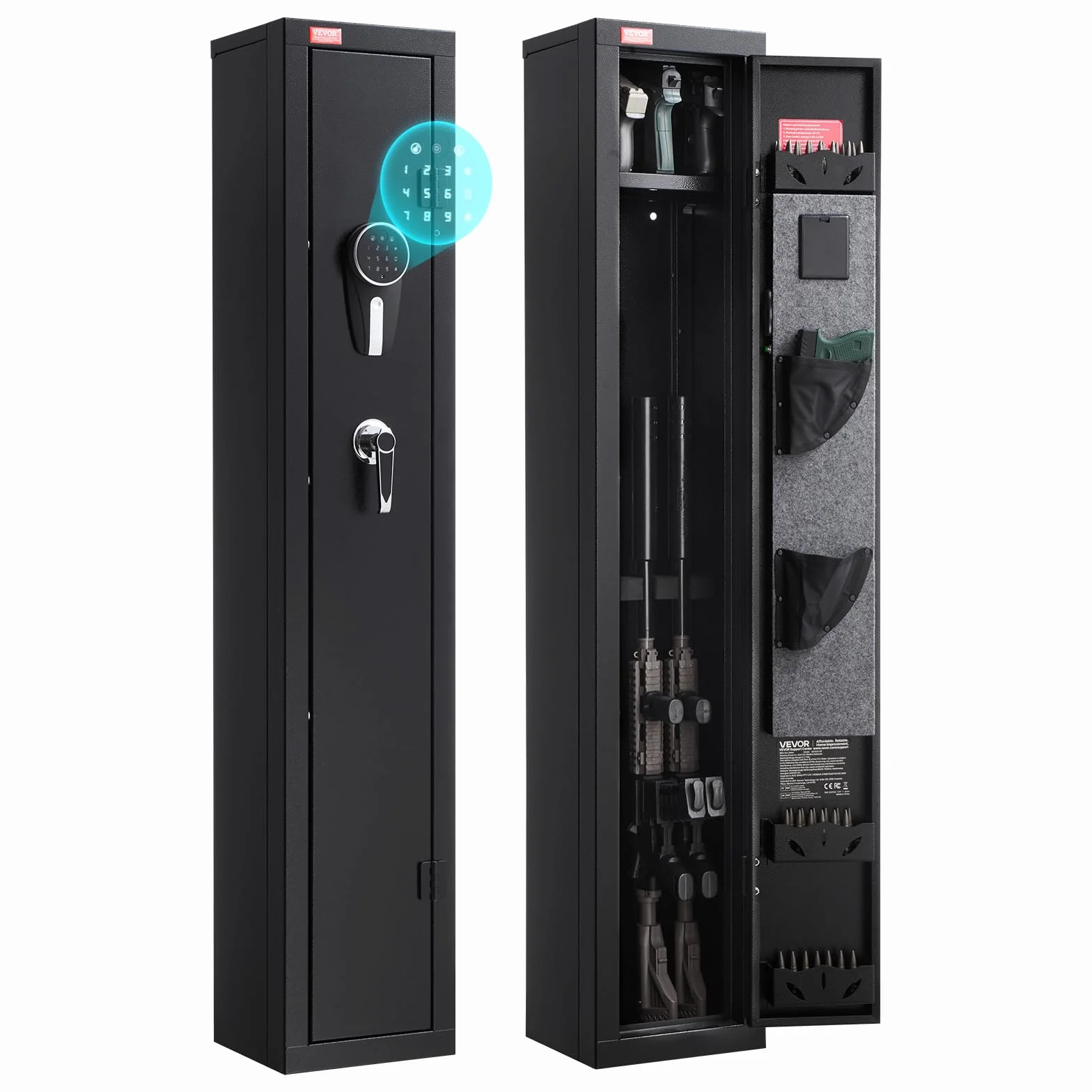 VEVOR Cassaforte per Armi Fuciliera 250 x 220 x 1335 mm, Armadio Ignifugo per Fucili in Acciaio Laminato a Freddo per Impieghi Gravosi con Tastiera Digitale e Chiave, Grande Armadio per Armi Lunghe