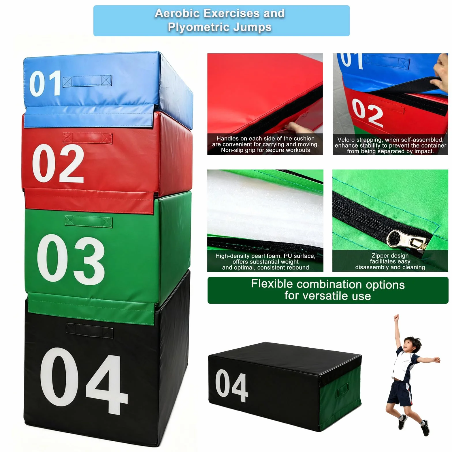 Plyo Box Impilabile in Schiuma 75x55x35cm per Allenamento Salto Crossfit