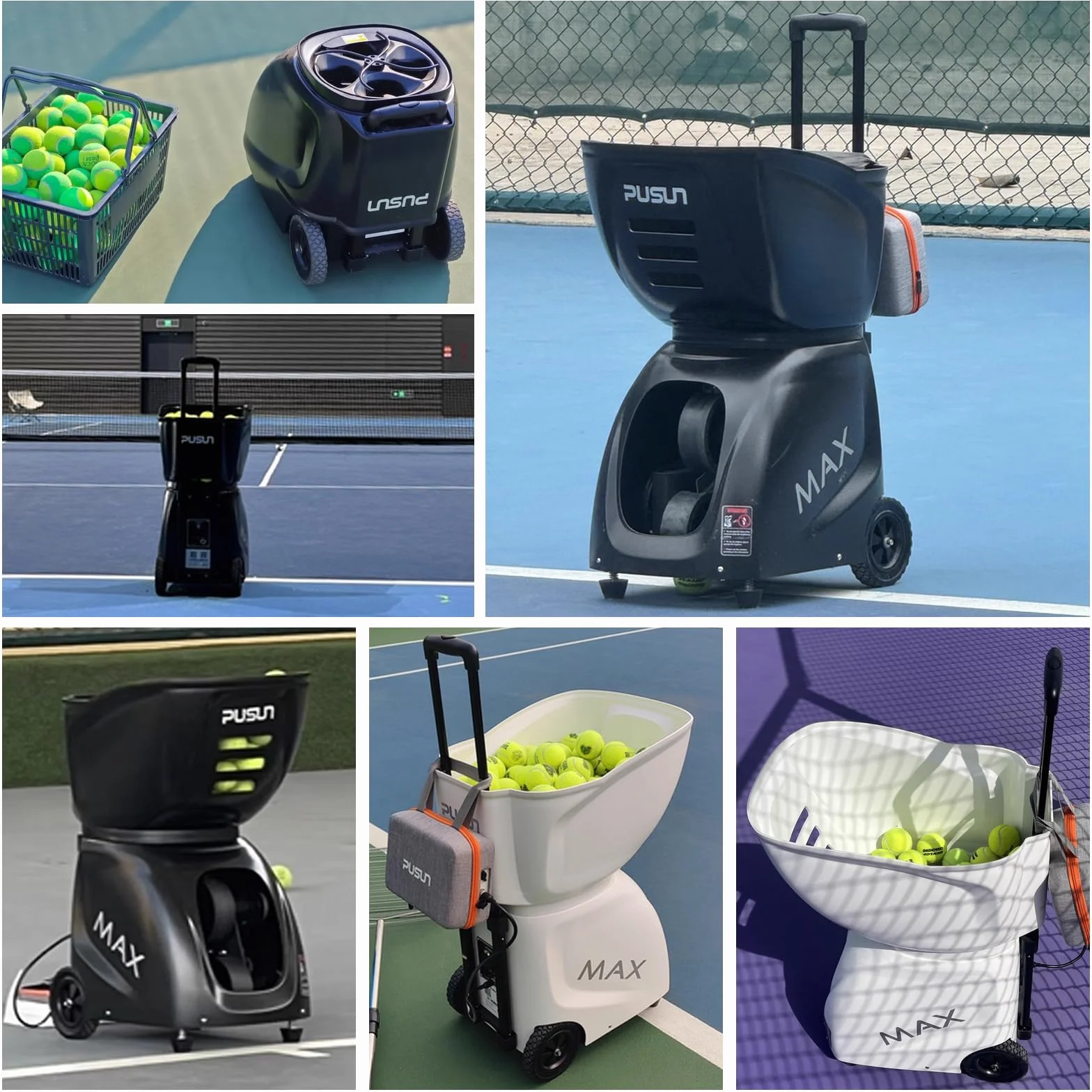 PUSUN PT-Max C Lanciatore di palline da tennis, capacità 145+ palline, doppia app e telecomando, 28 modalità di allenamento, nero