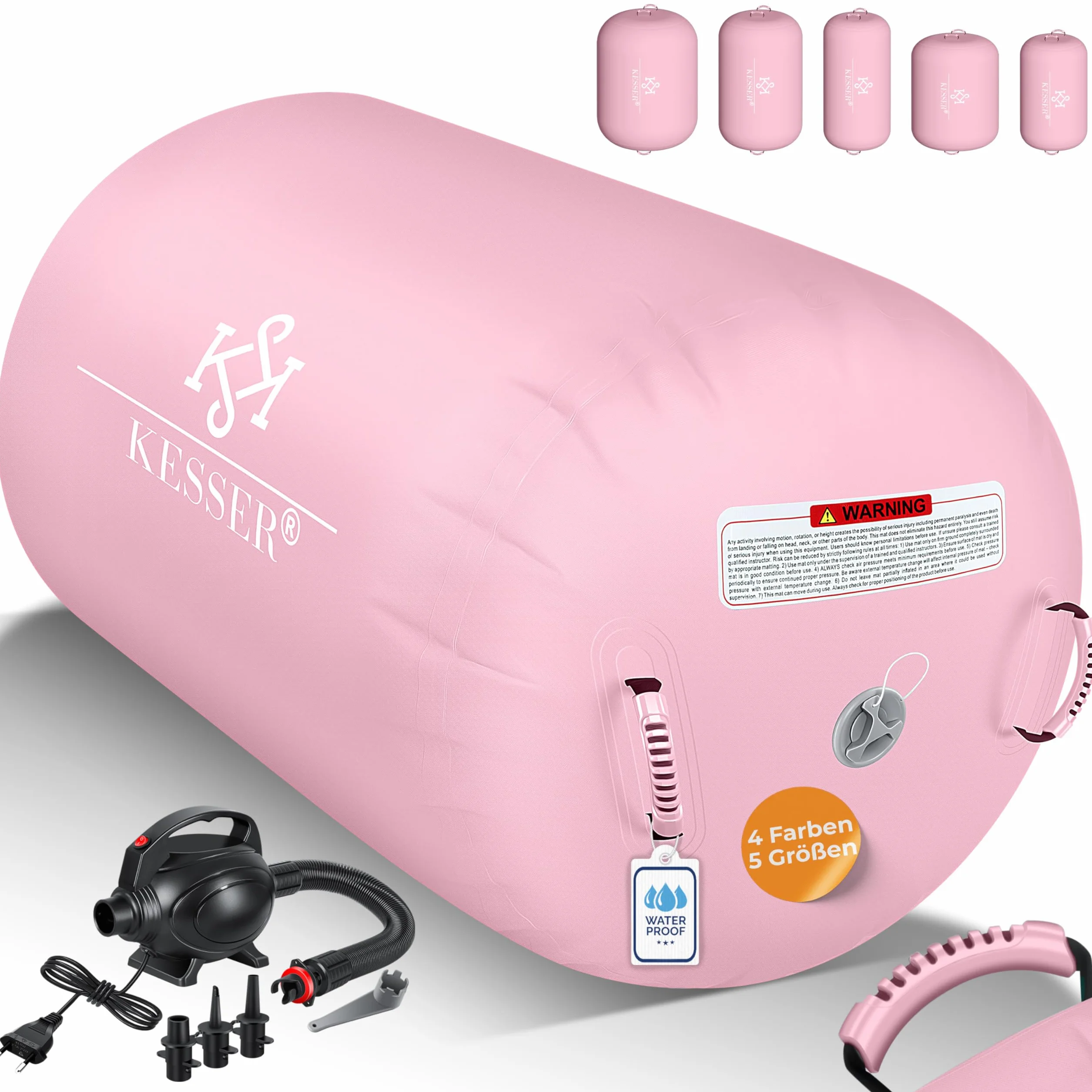 KESSER® Air Roll Airtrack, rullo gonfiabile, per ginnastica, con borsa per il trasporto e pompa ad aria, a barile, per la ginnastica, per lo yoga, per il fitness,