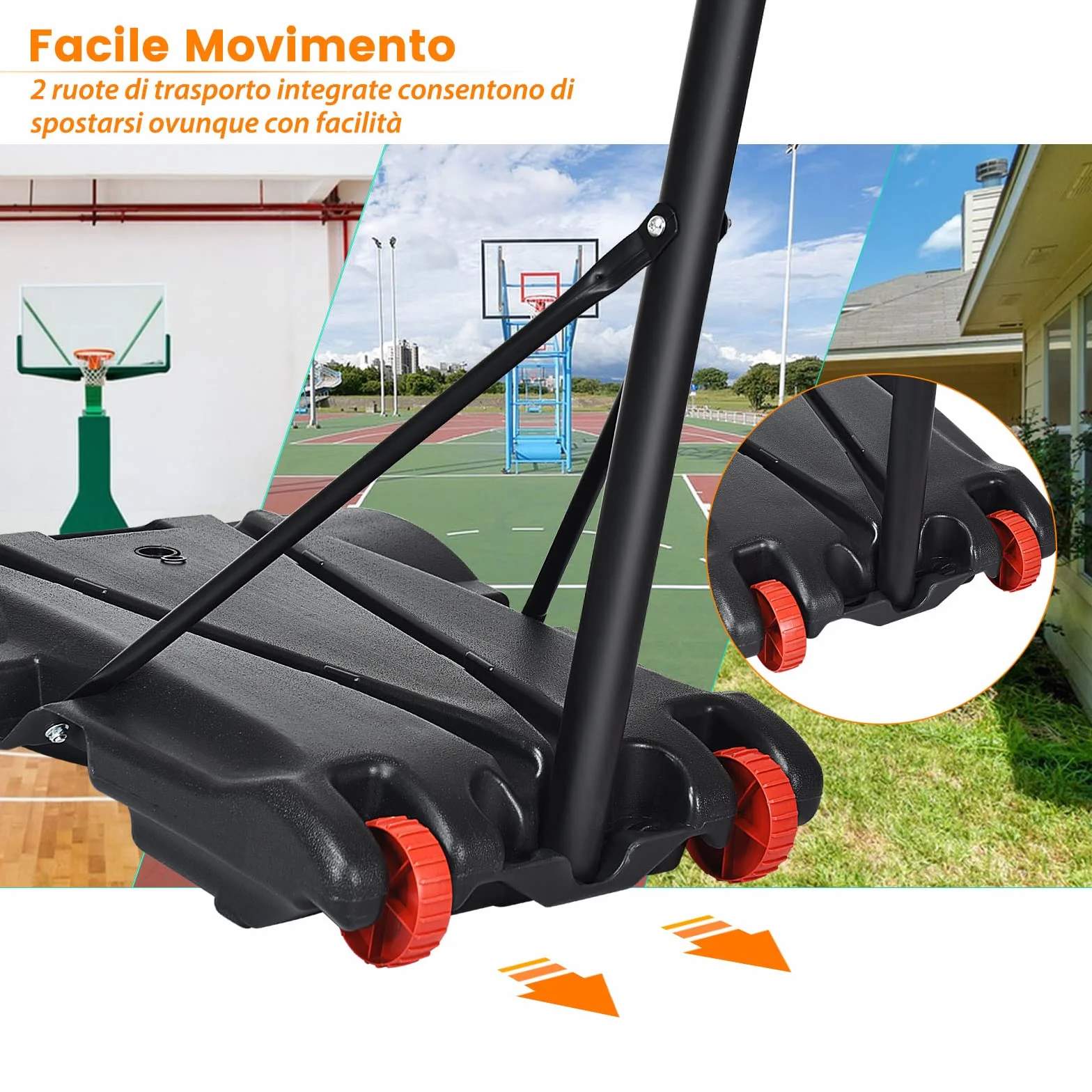 COSTWAY Canestro da Basket Regolabile 178-208 cm per Bambini con Ruote e Base Riempibile