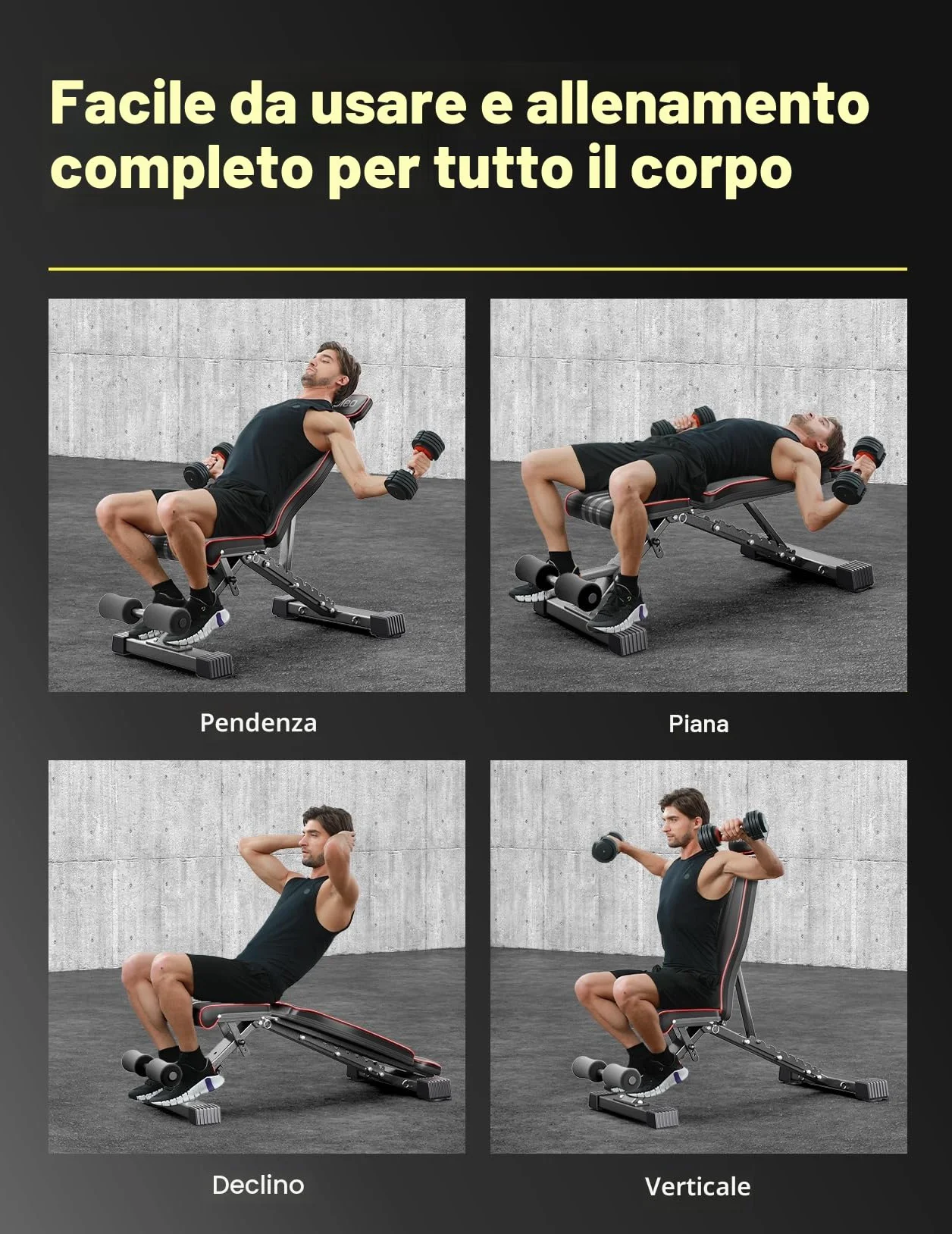 YOLEO Panca Pesi Regolabile 375 KG ENISO Pieghevole 84 Posizioni Inclinata Declinata Piana