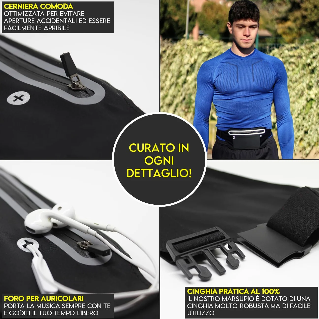 FLUO Marsupio Corsa Uomo Donna Porta Cellulare Cintura Running Riflettente Sport