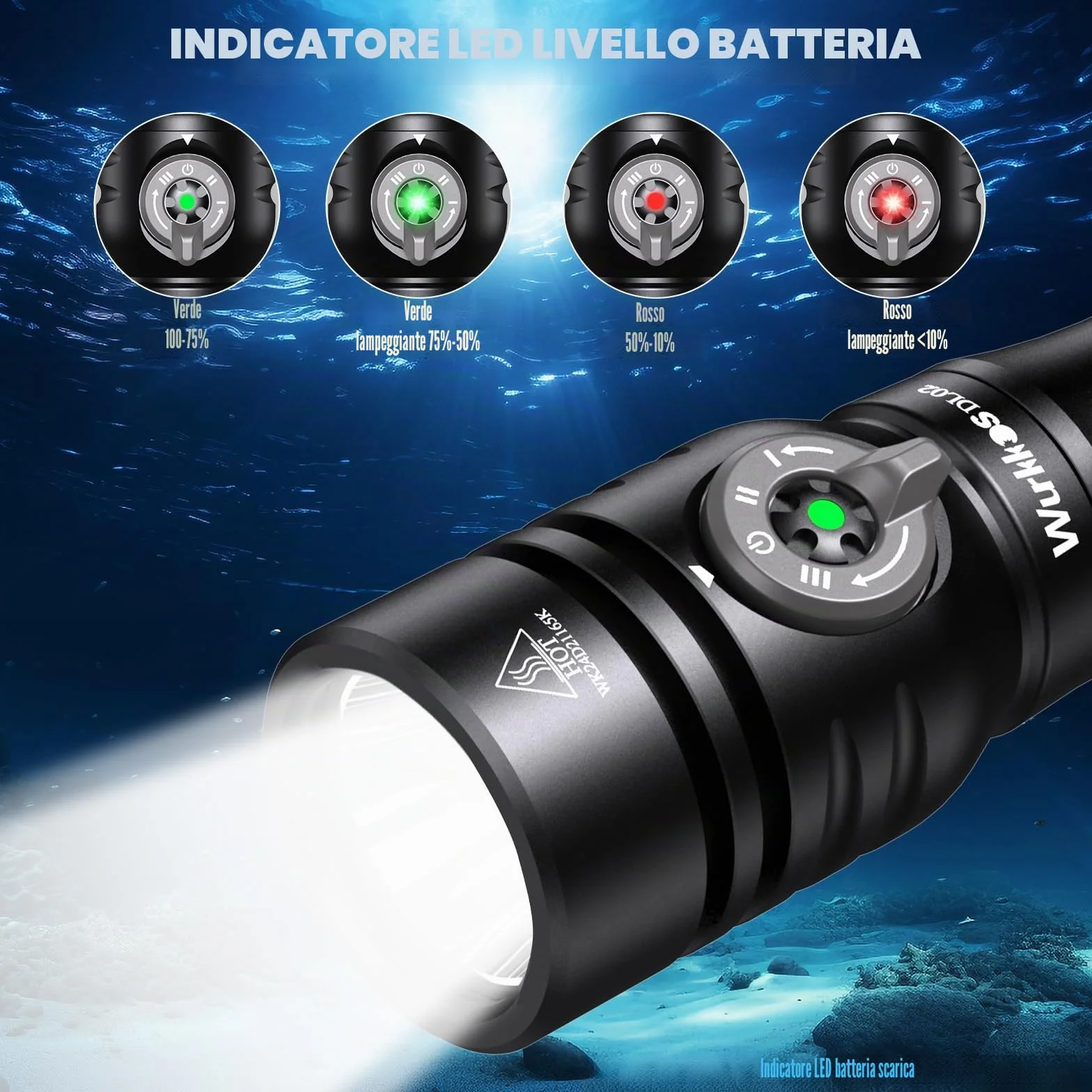 Wurkkos DL02 Torcia Subacquea Ricaricabile 3000 Lumen LED IPX8 Impermeabile - Nero