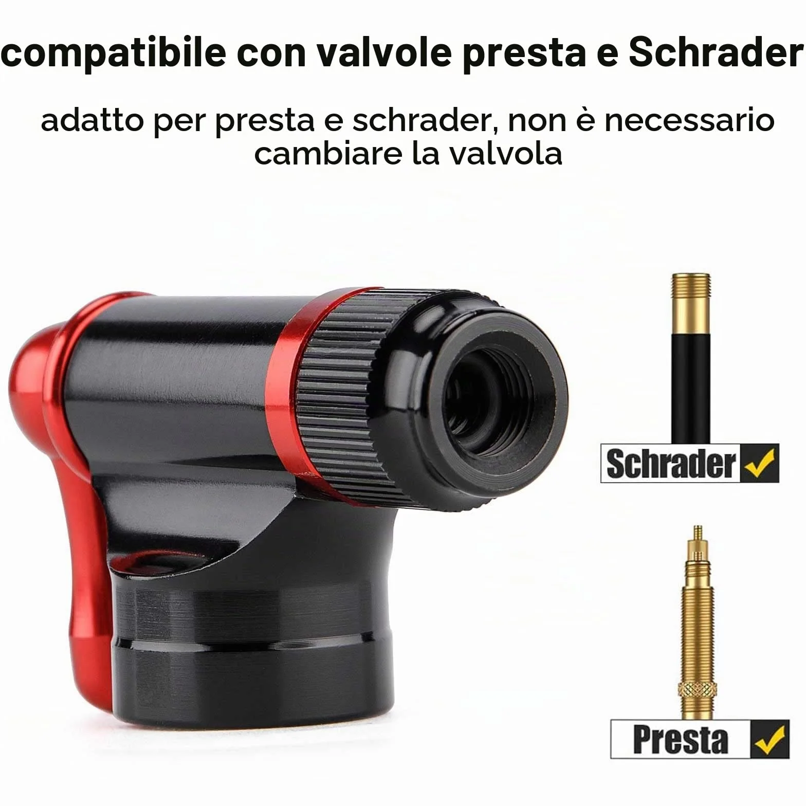 Pompa CO2 portatile Kit di gonfiaggio con cartucce 5x16g per pneumatici bici - Valvole Presta e Schrader