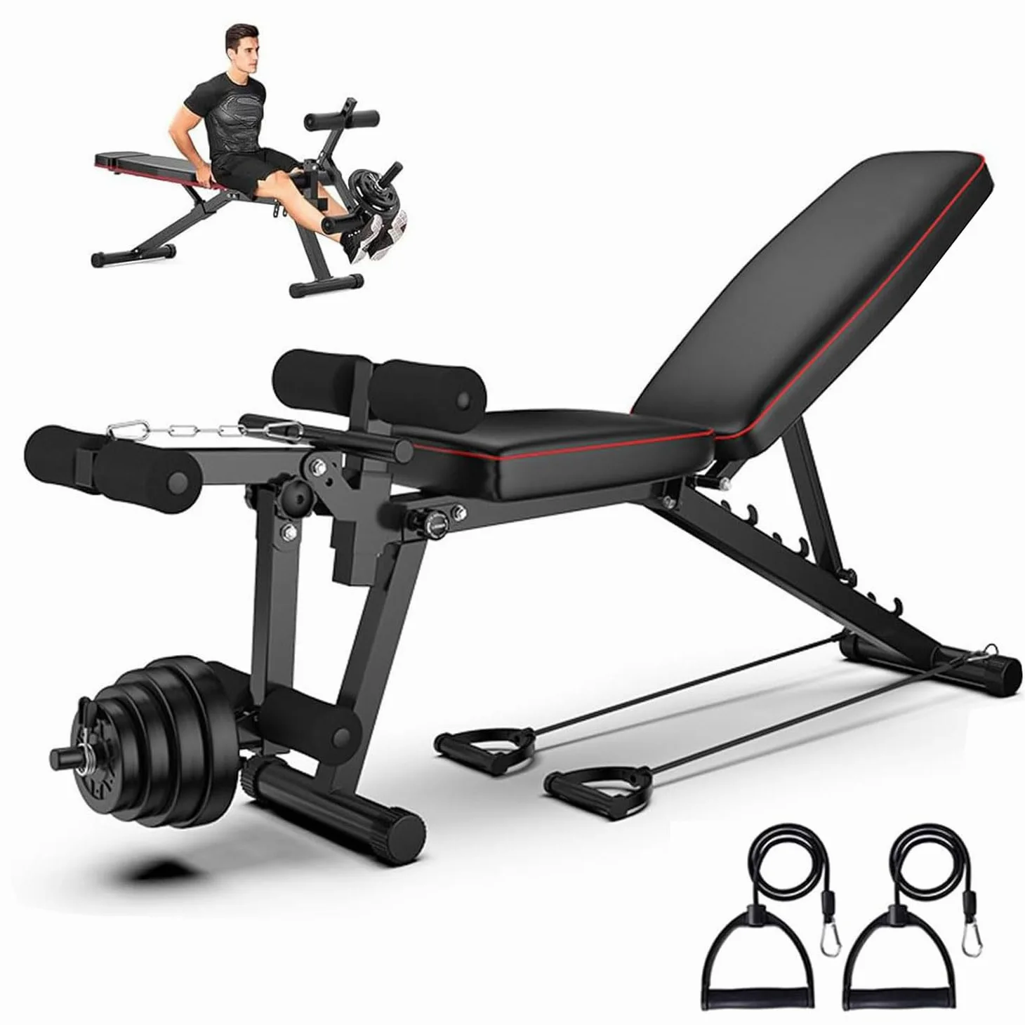 Panca per Pesi Regolabile Multifunzione, Panca Palestra Casa con Leg Extension Leg Curl Banco Manubri Schienale Regolabile 5 Livelli Inclinabile Declinabile Piana per Addominali Capacità di Peso 200kg