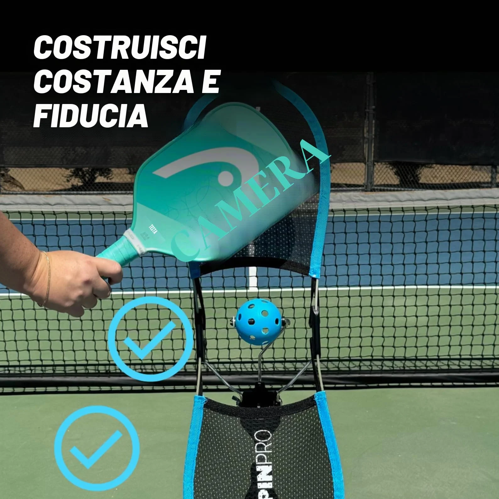TopspinPro Pickleball Trainer Ausilio Allenamento Topspin Servizio Colpi Terra