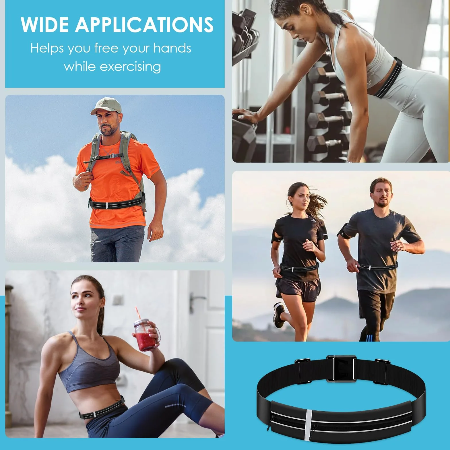 Marsupio Uomo Sportivo Running Cintura da Corsa Regolabile Impermeabile per Telefono Escursioni Fitness Viaggi