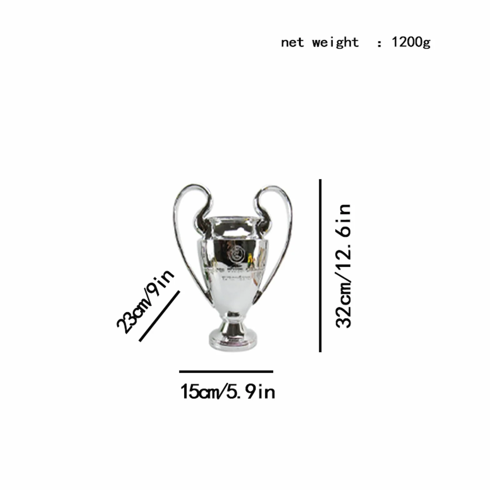 Trofeo Europeo del Campione di Calcio, Replica in Resina della Coppa della Lega San Bernardo, Argento con Nastri Blu per la Squadra della Lega Sportiva (32 cm/13 pollici), LG202407061735