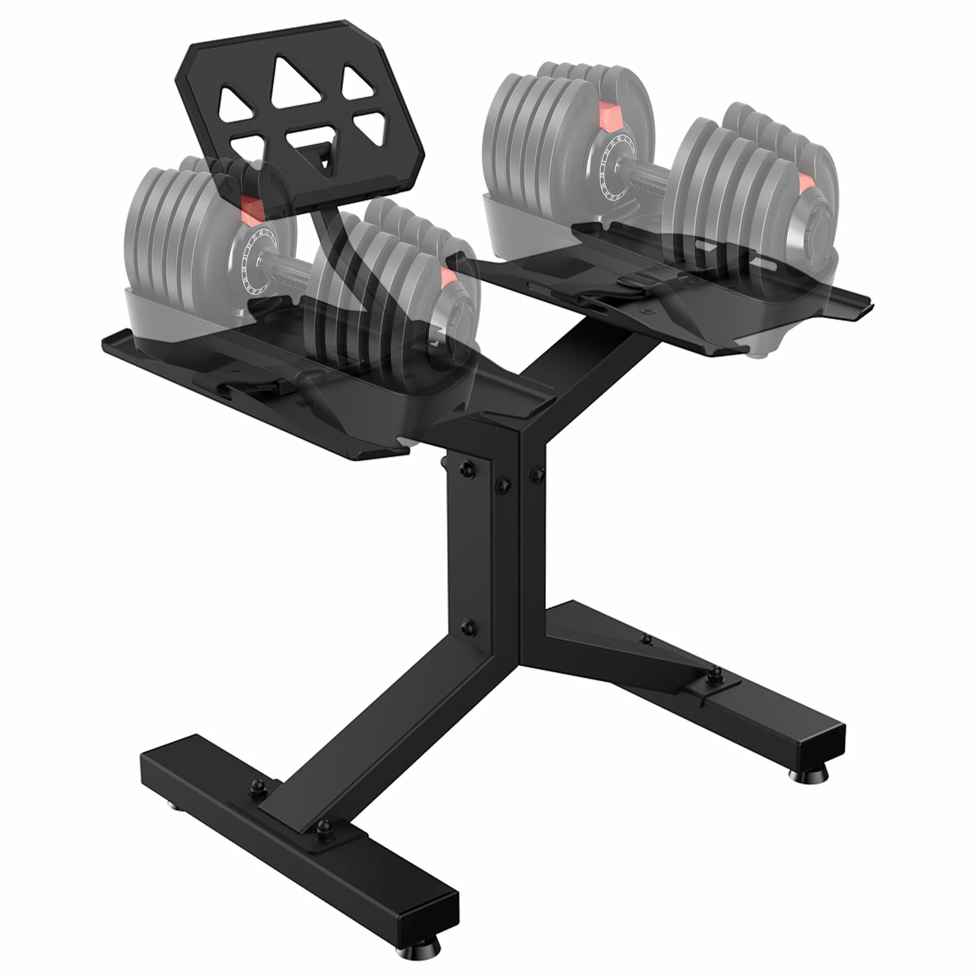 GOVITA - Rastrelliera Manubri Regolabili Porta Dischi Pesi Coppia Manubri Supporto bilanciere per Palestra Casa Carico Massimo di 300Kg, con supporto TABLET