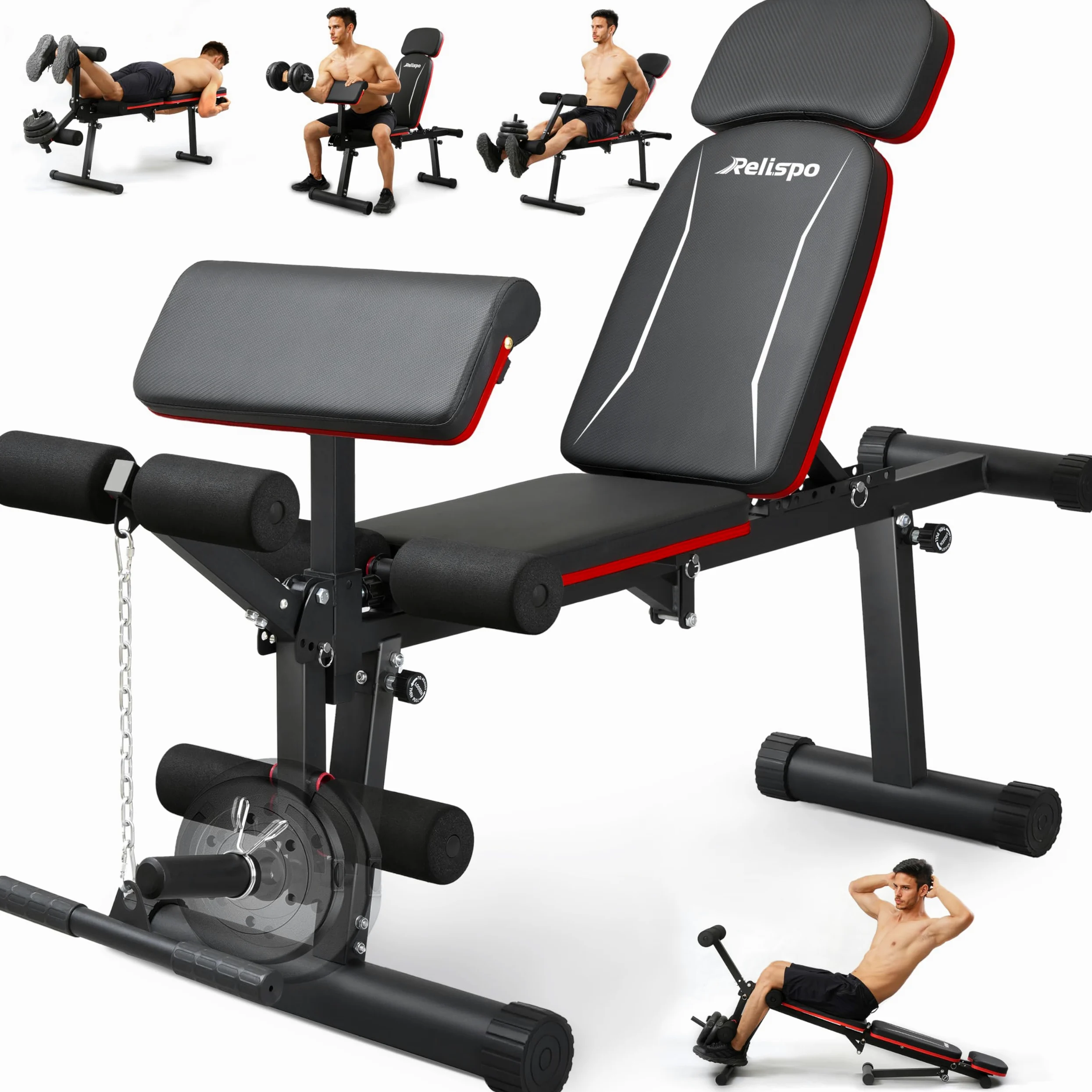 Panca Palestra Regolabile Migliorata con Estensione e Curl Gambe, 9 Posizioni Schiena & Pieghevole, Panca Piana 550 KG per Palestra Casa, Panca Multifunzione Palestra Casa per Allenamento Full Body