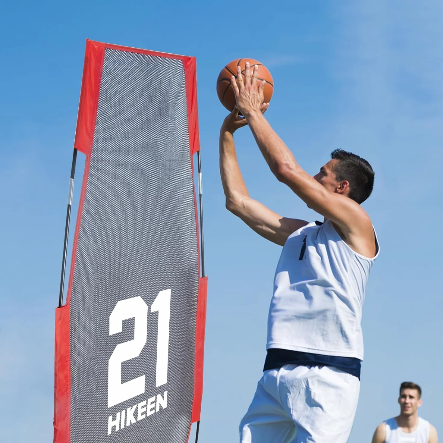 Hikeen Manichino Difensore Basket, Attrezzatura Allenamento Palleggio Tiro Passaggi, 2 Palpieghevoli Regolabili 240cm+200cm, 4 Sacchetti Sabbia Base