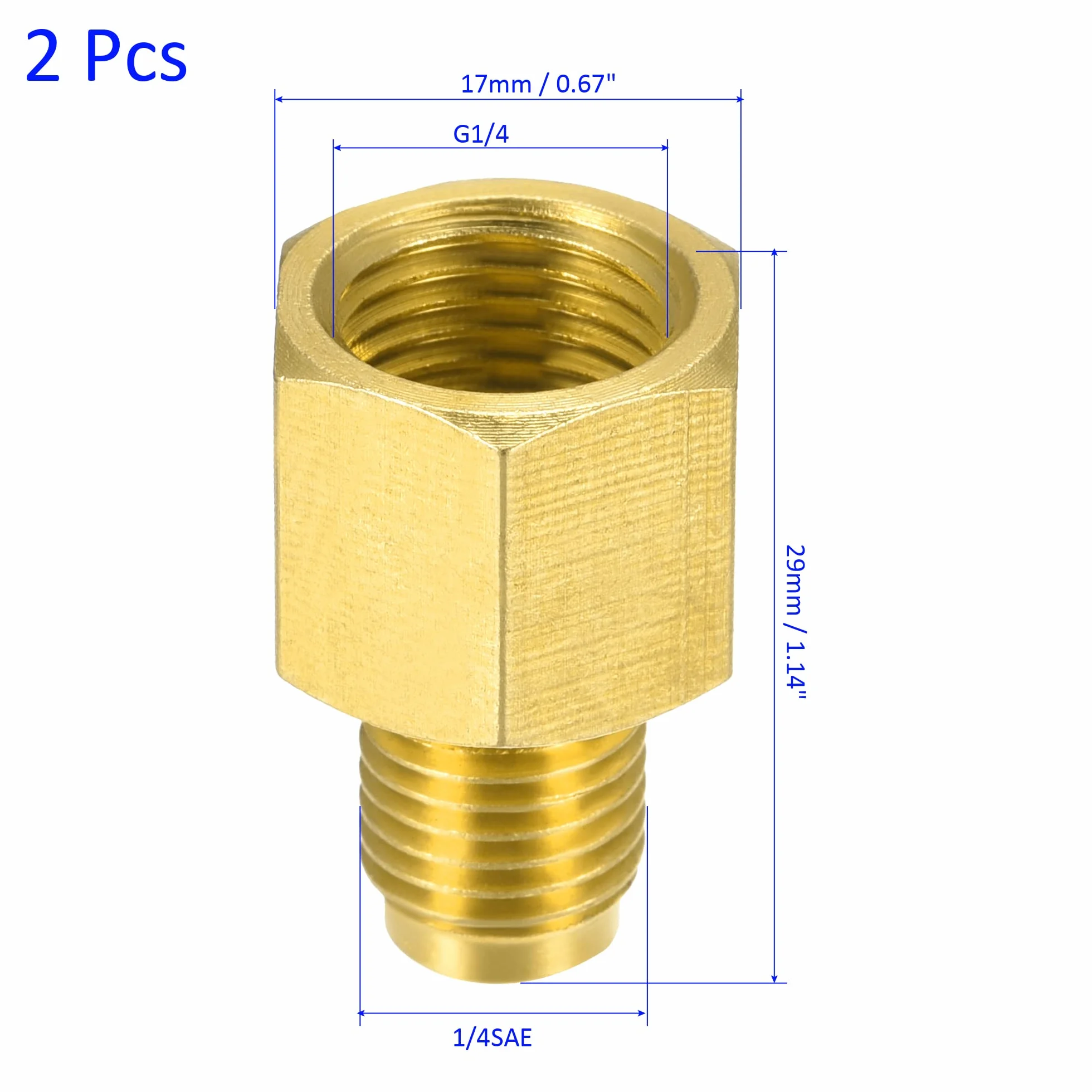M METERXITY 2pz Ottone Tubo Raccordo Riduttore Adattatore Dritto Giunto 1/4SAE Maschio G1/4 Femmina Giallo