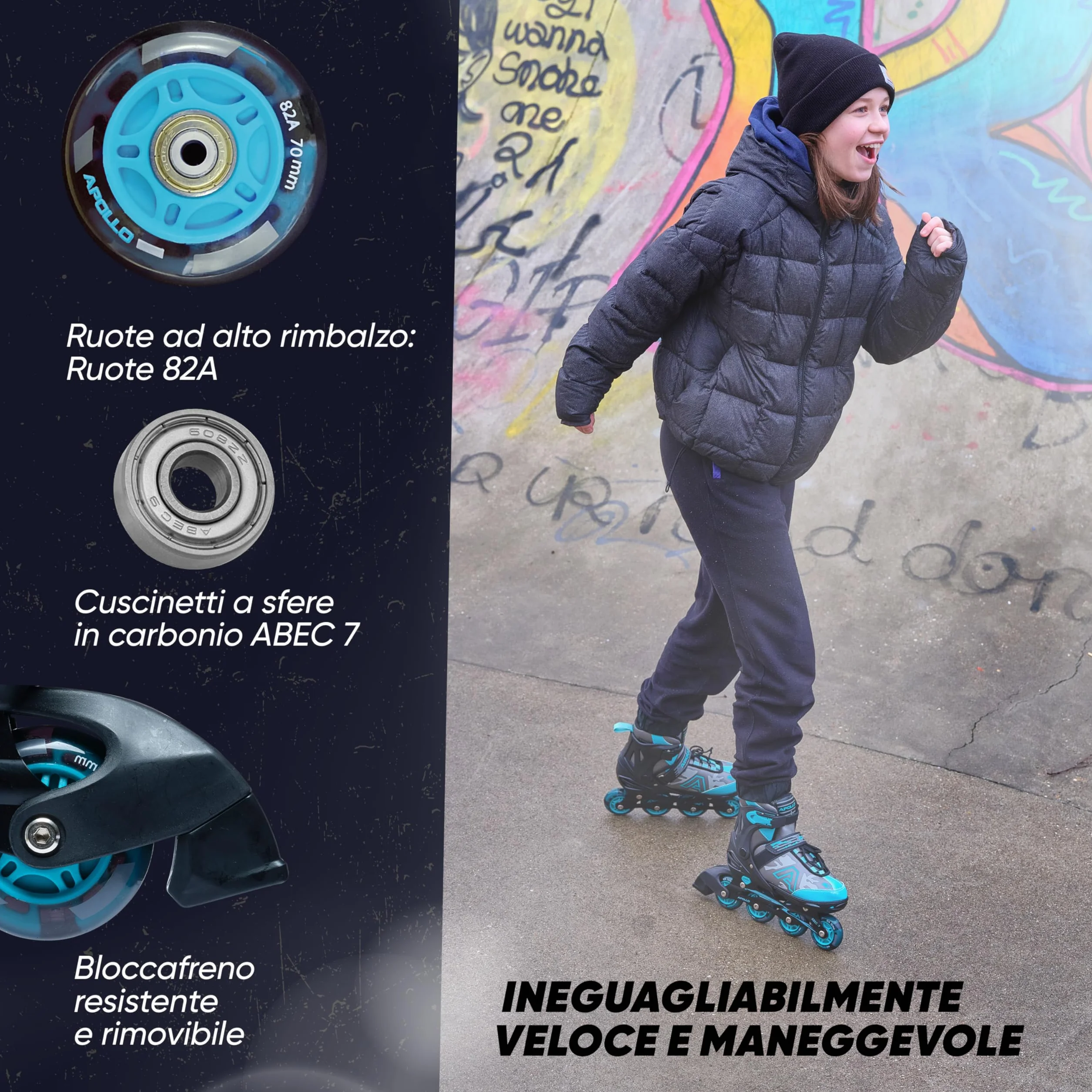 Pattini in linea Apollo Champion regolabili taglia 31-42 per bambini e adulti