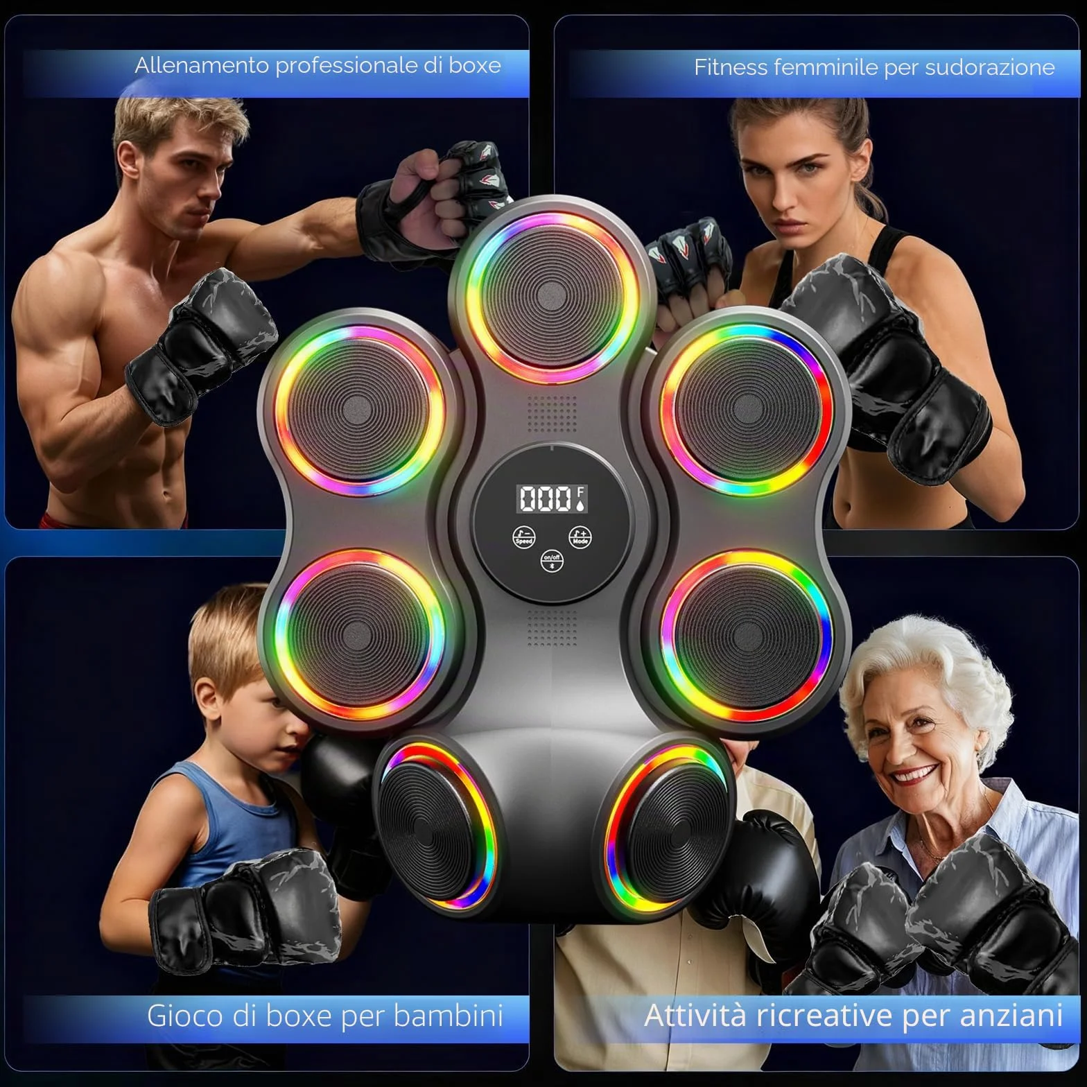 Macchina da boxe musicale, attrezzatura da palestra con guantoni da boxe, Smart Bluetooth, per adulti e bambini, bersaglio elettronico da boxe, fitness per casa, ufficio, palestra