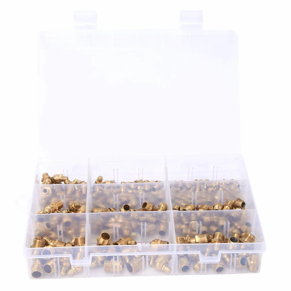 Kit di Capezzolo Grasso di Ottone 160pc, M6/M8/M10 Grease Zerk a 45°, 90° e 180° per Auto, Moto e Camion