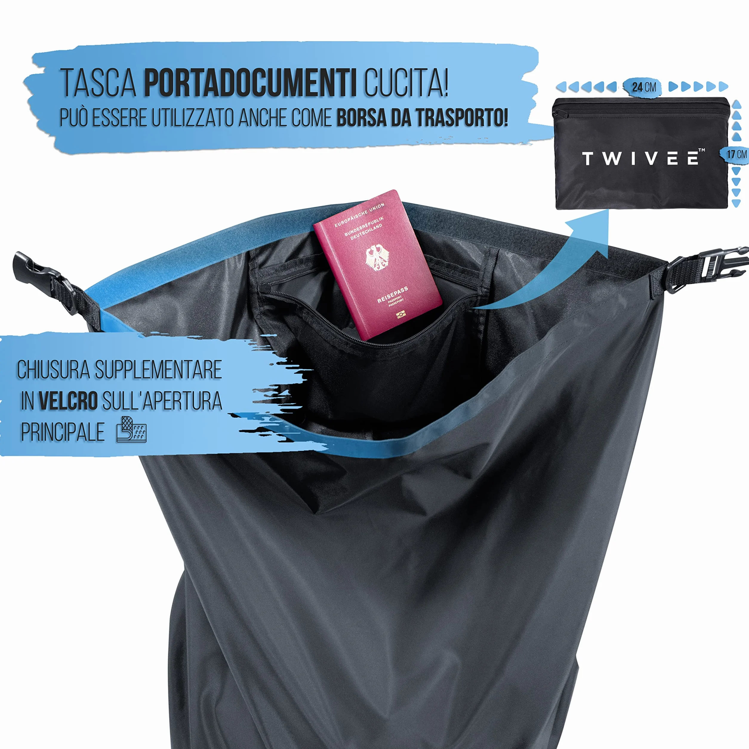 TWIVEE - Custodia protettiva 2 in 1 per zaino e parapioggia - Flight Cover per zaino - Aereo - Copertura flessibile - Volume regolabile da 60 a 110 litri - Ideale per zaino da viaggio