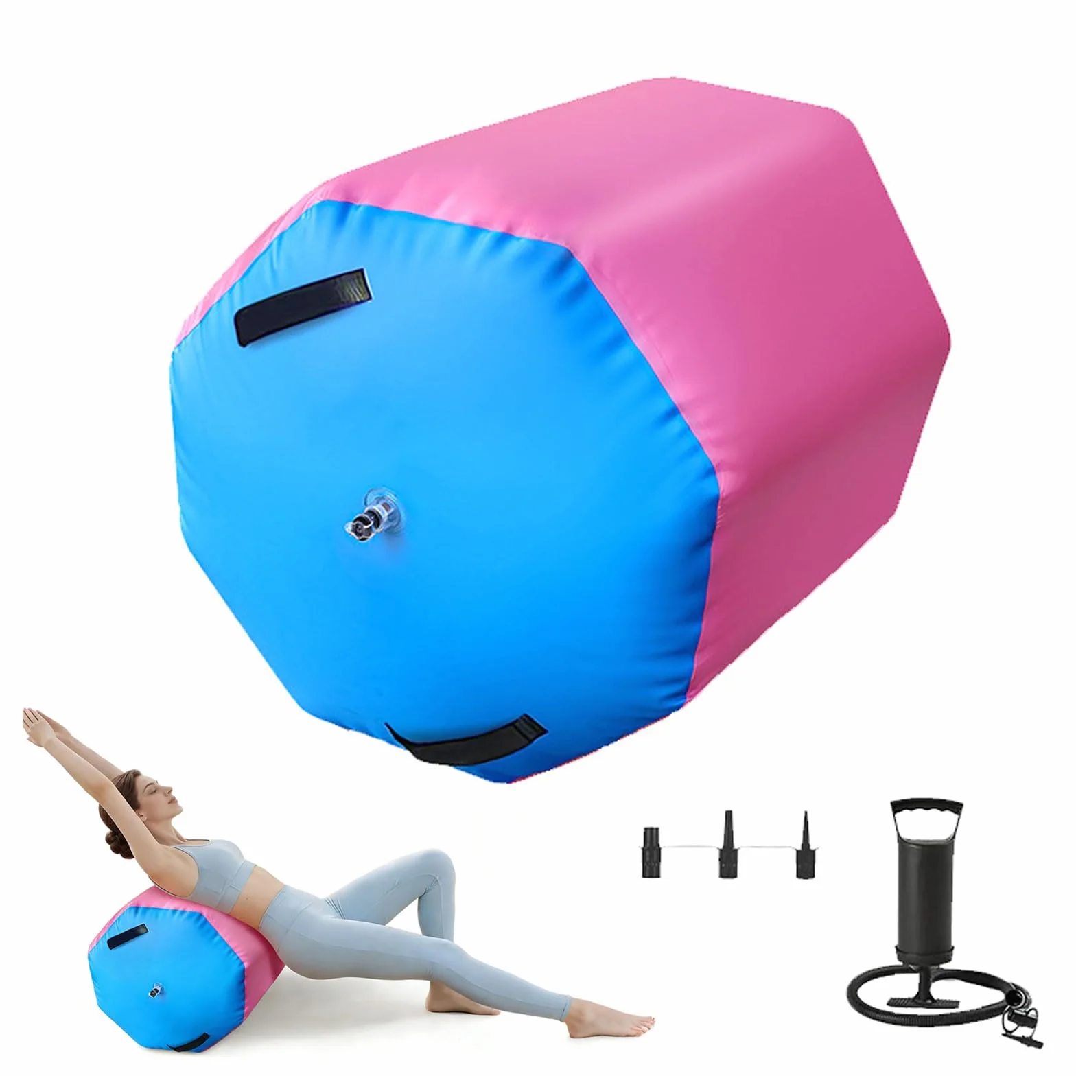 Rullo da ginnastica, 80 x 100 cm, gonfiabile, con pompa ad aria, tappetino da ginnastica ottagonale, per yoga, allenamento, fitness, palestra, uso domestico
