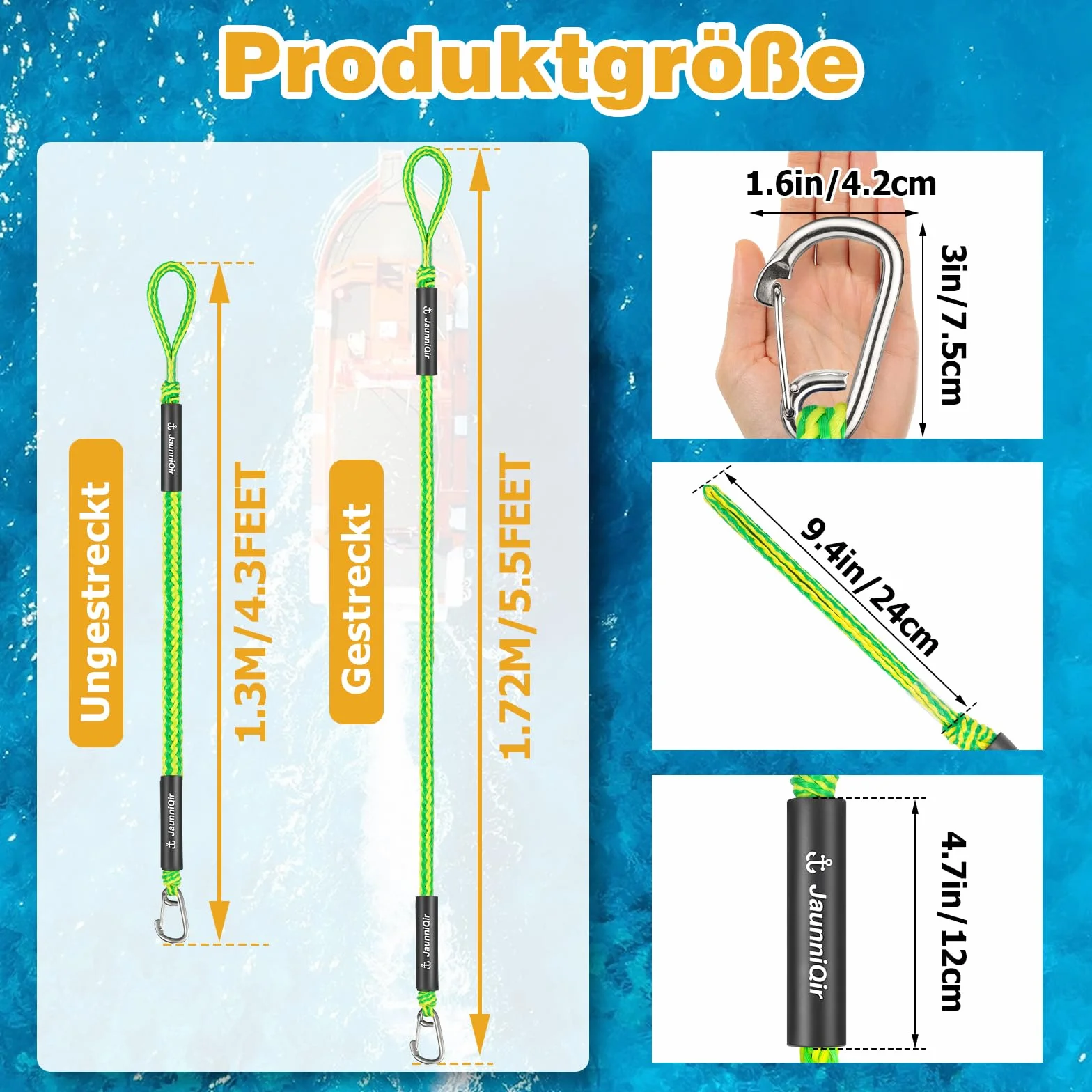 Bungee Boat Dock Line 122 cm acciaio inox 316 2 pezzi verde per barche PWC kayak SeaDoo Jetski