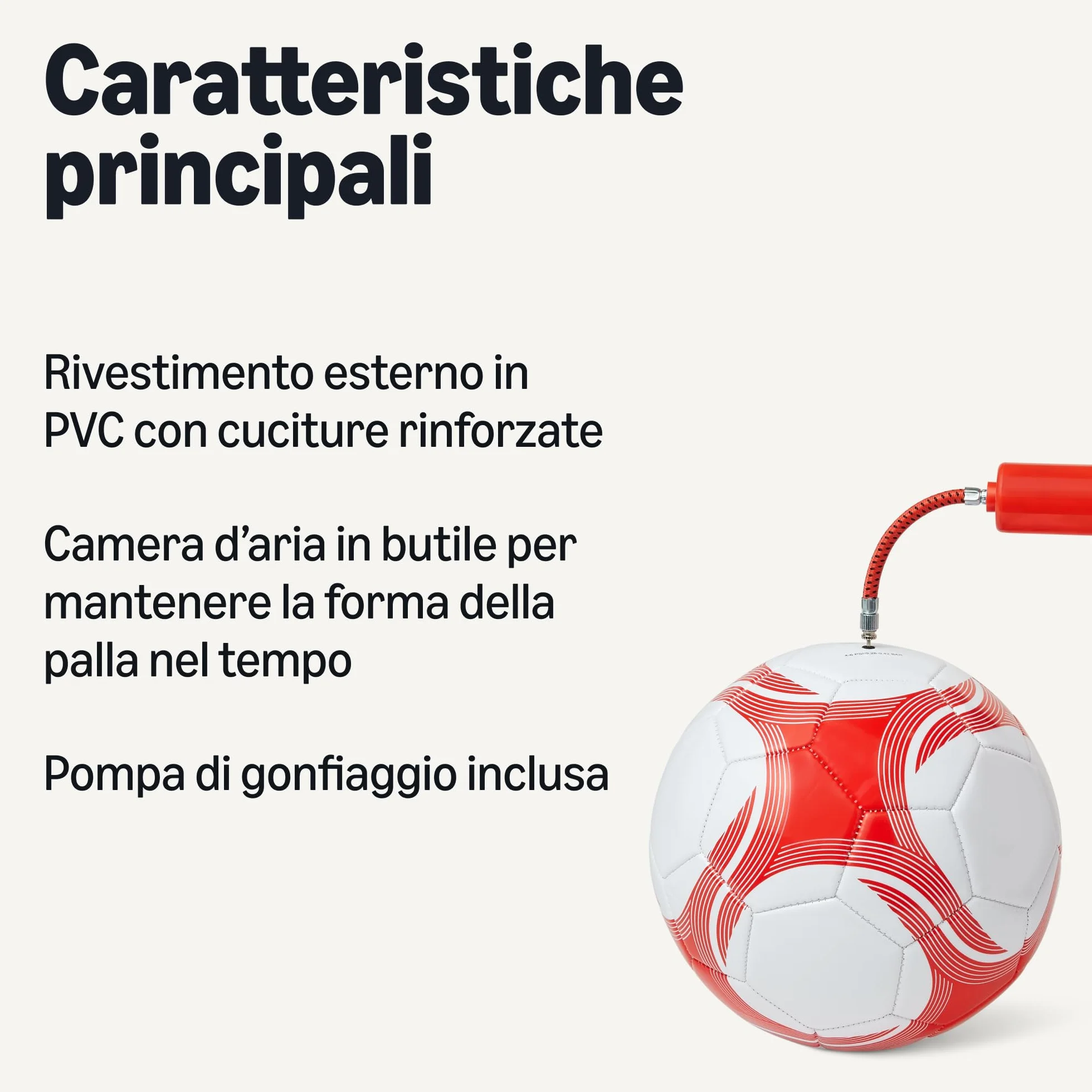 Amazon Basics Pallone da Calcio con Pompa - Pallone da Allenamento, Costruzione in PVC Resistente, Camera d'Aria in Butile, Uso Interno/Esterno, Pallone da Pratica Cucito a Macchina, Bianco e Rosso