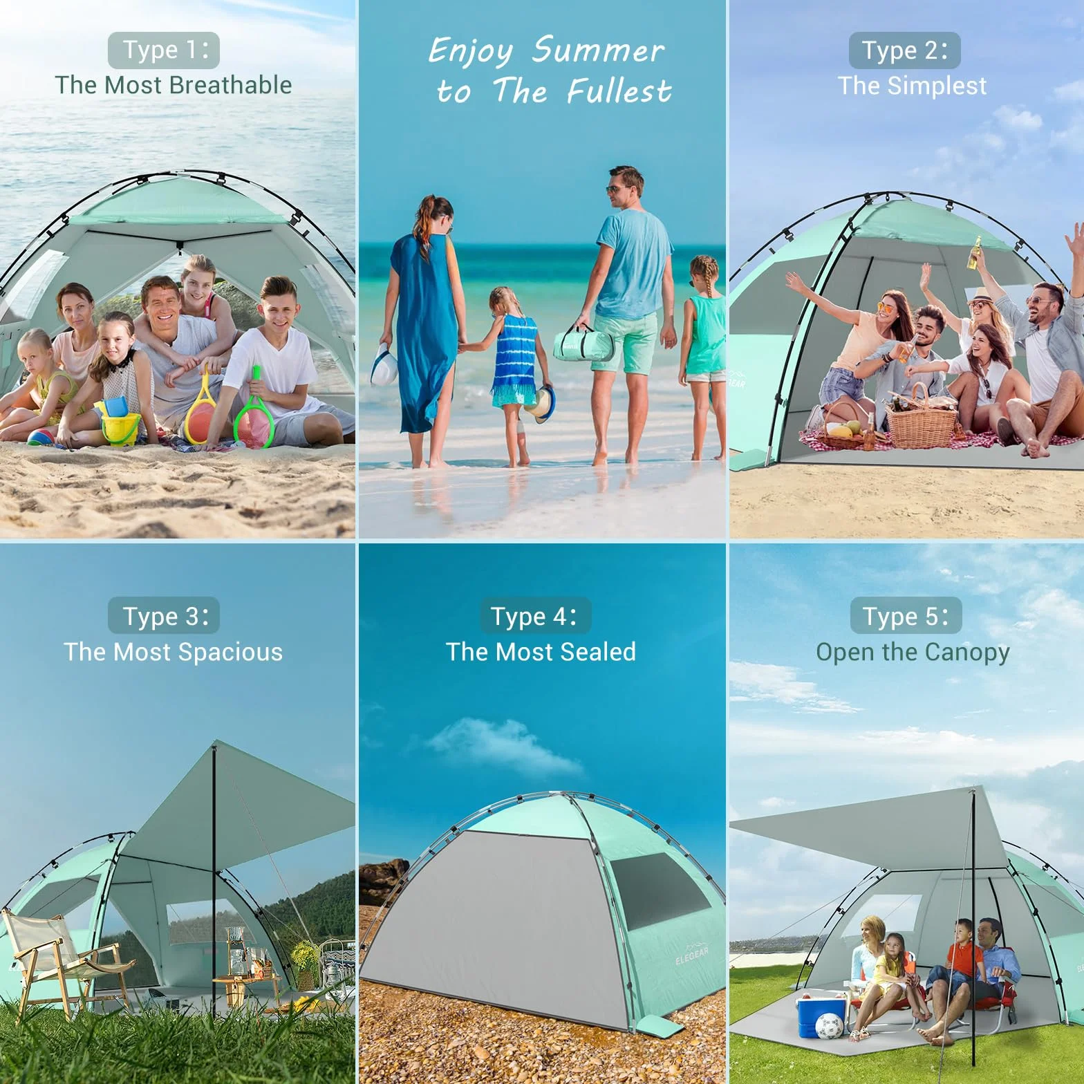 Elegear Tenda da Spiaggia Completamente Chiusa per 4-7 Persone con Protezione Solare UPF 50+