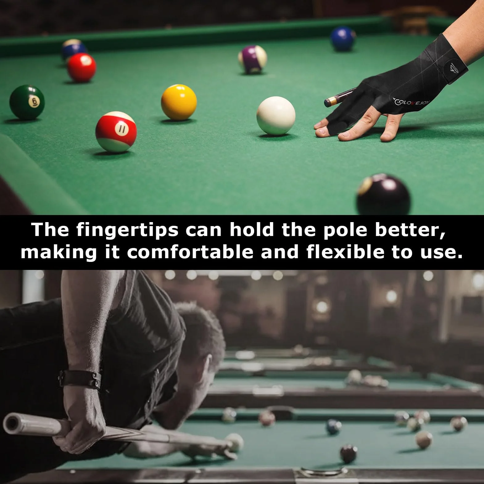 SOGHO Guanti da biliardo professionali regolabili traspiranti per giochi carom Snooker Nero