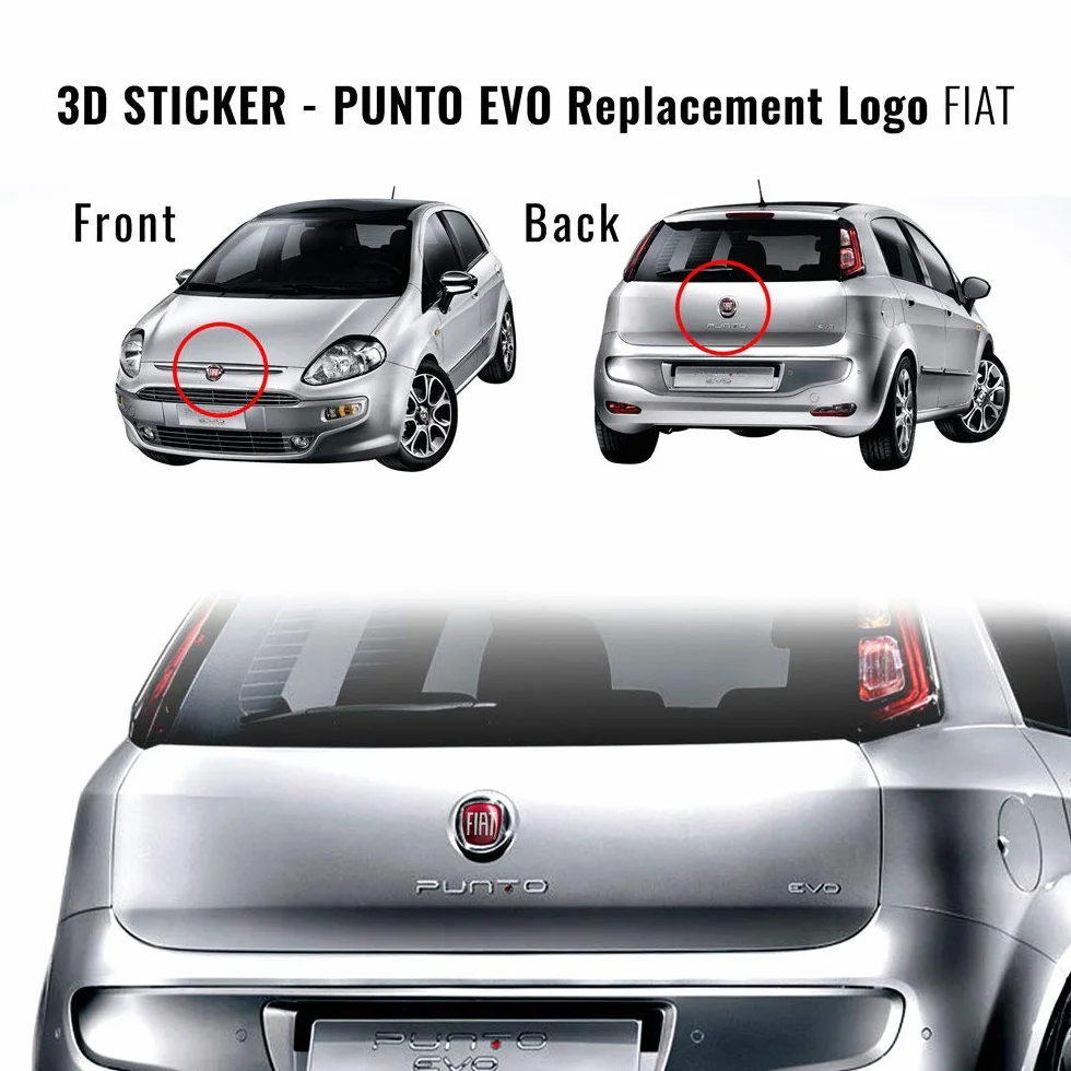Fiat 32017 Adesivo 3D Ricambio Logo Anteriore Posteriore per Punto Evo