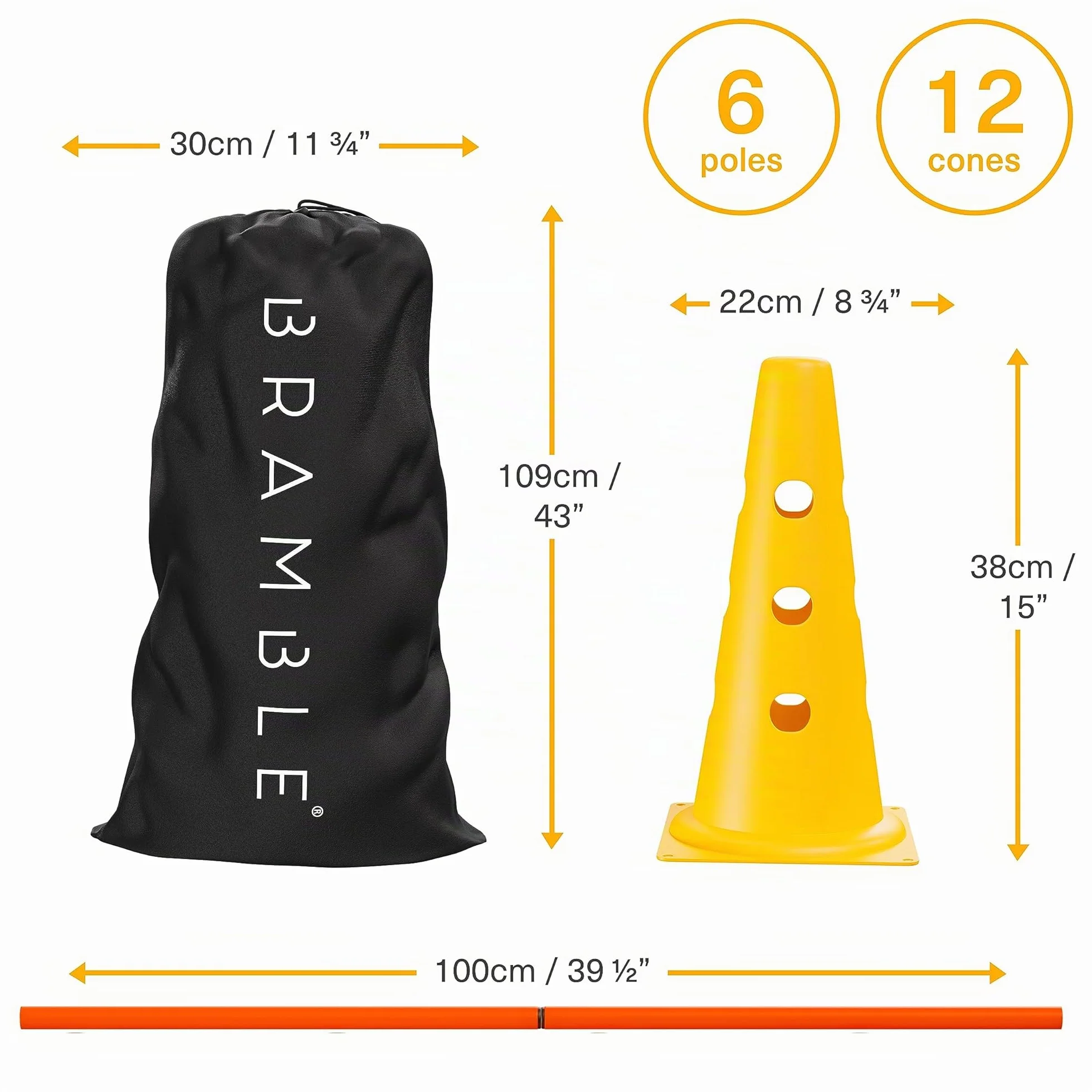 BRAMBLE! 12 Regolabili Ostacoli da Allenamento con Coni e Bastoncini per Bambini, Cani, Indoor i Outdoor