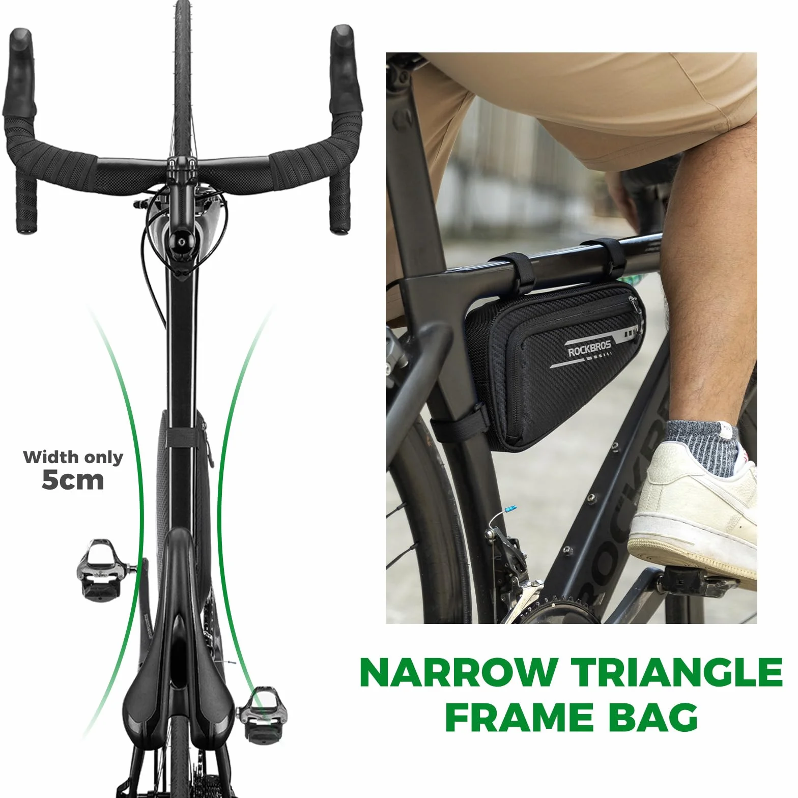 ROCKBROS Borsa da Telaio Triangolo per Bici MTB Triangolare 1.2L con Strisce Riflettenti