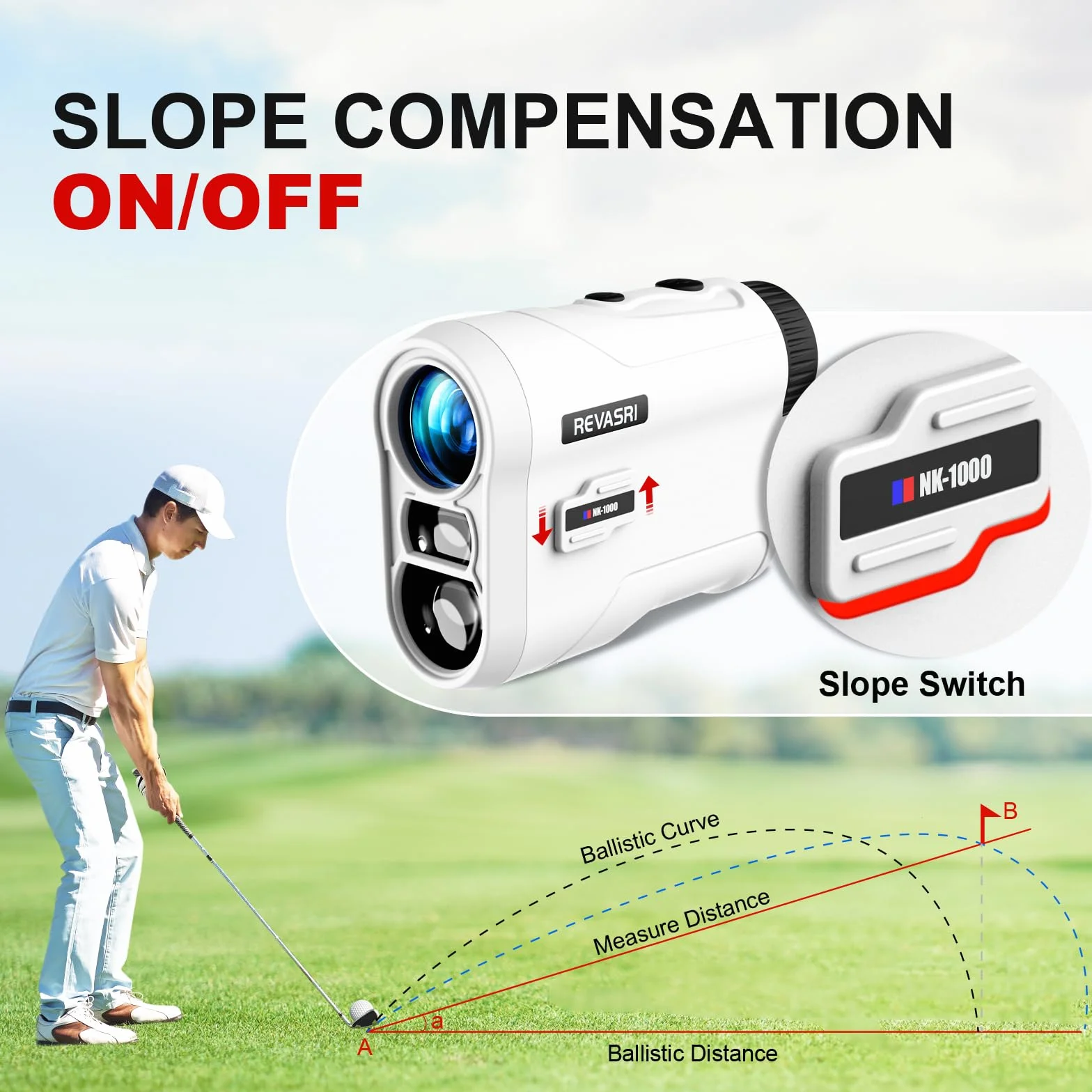 REVASRI Telemetro laser golf 910 m con vibrazione blocco pendenza batteria ricaricabile