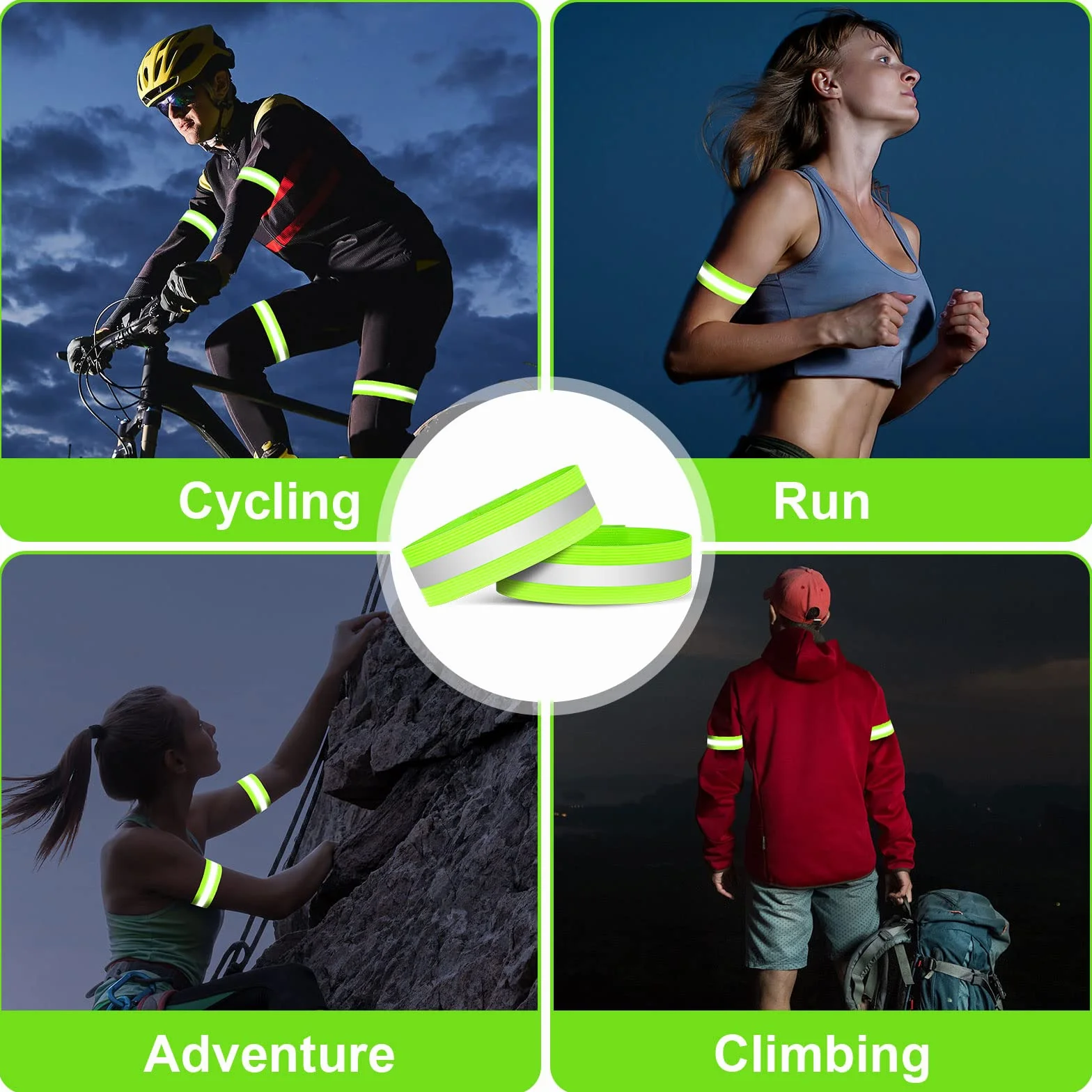 Bracciale Riflettente Alta Visibilità Regolabile per Ciclismo Corsa Caviglia Polso