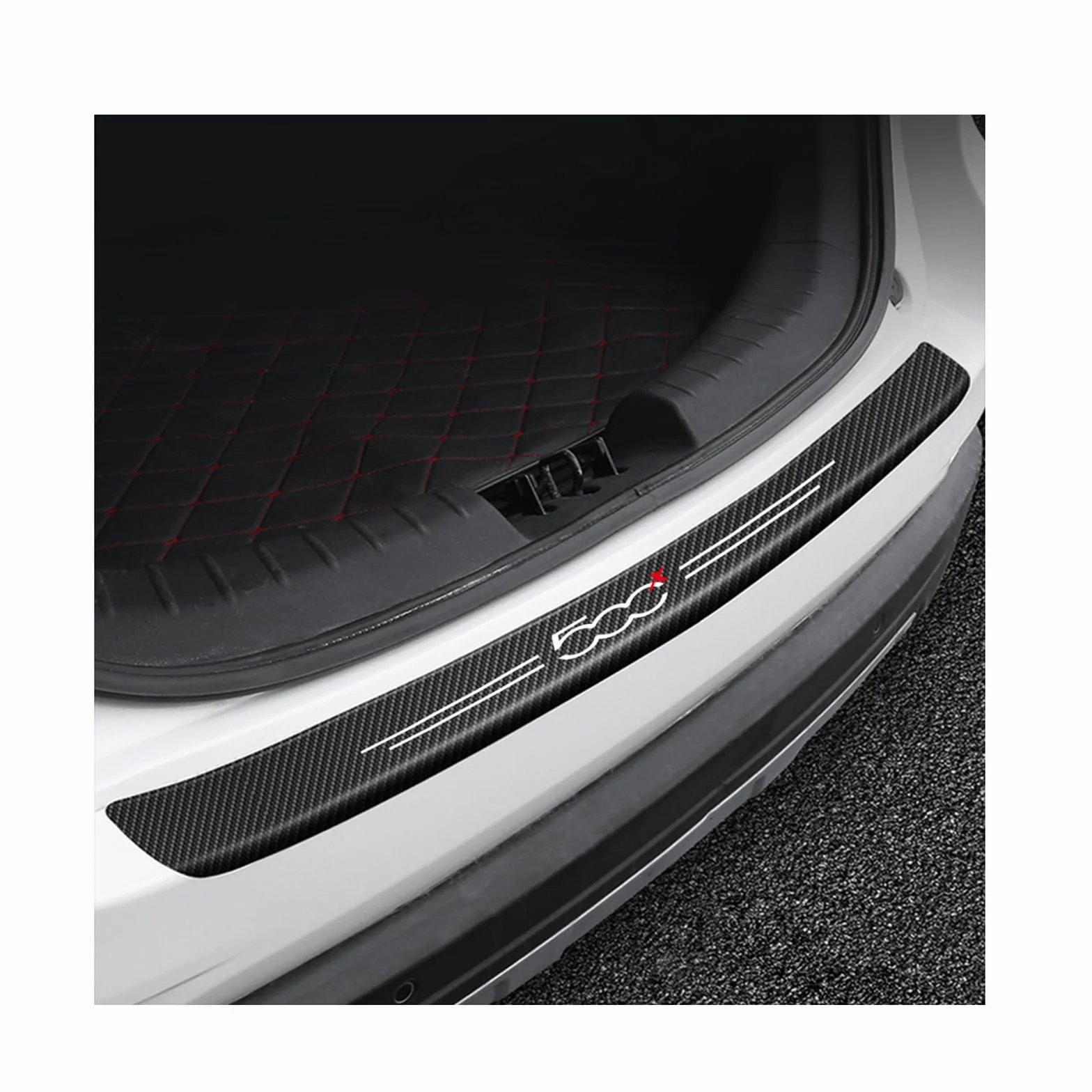 Generico Fibra Carbonio Protezione Paraurti Posteriore Striscia Pellicola per Fiat 500X，Adesivo Battitacco Porta Baule Auto Accessori