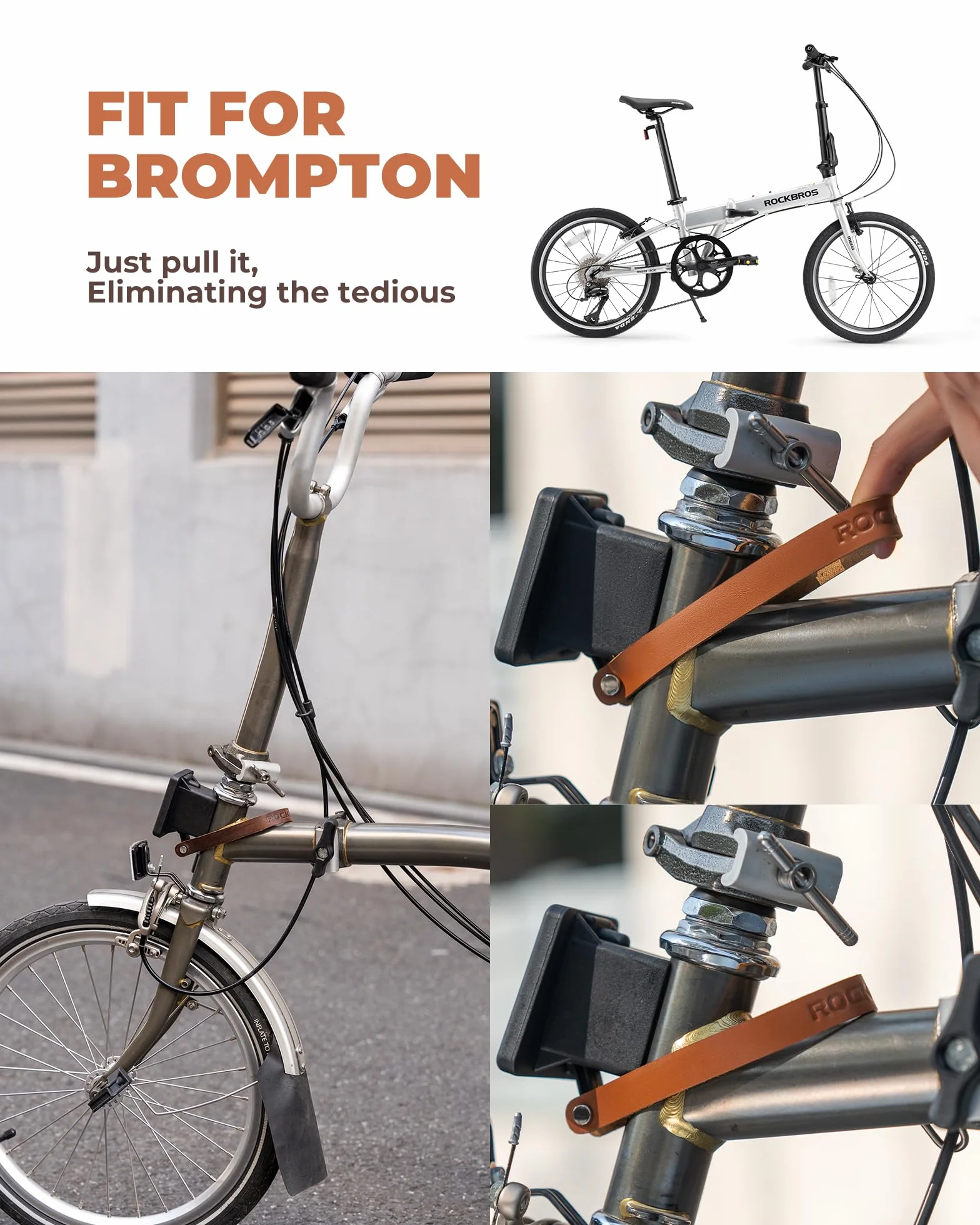 ROCKBROS Cintura in Pelle Sgancio Rapido per Borsa Brompton, Rame antico/Marrone