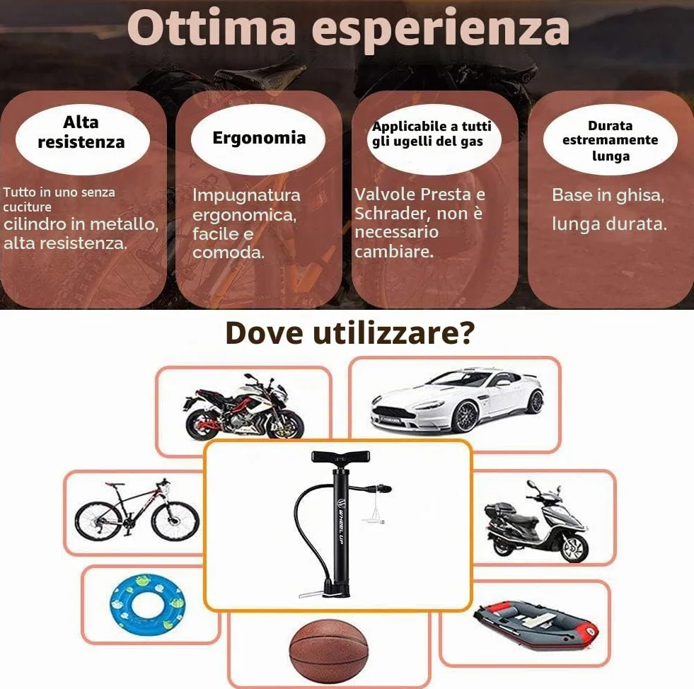 Letton Pompa da pavimento portatile per bicicletta 8 bar valvole Presta Schrader ago multifunzione