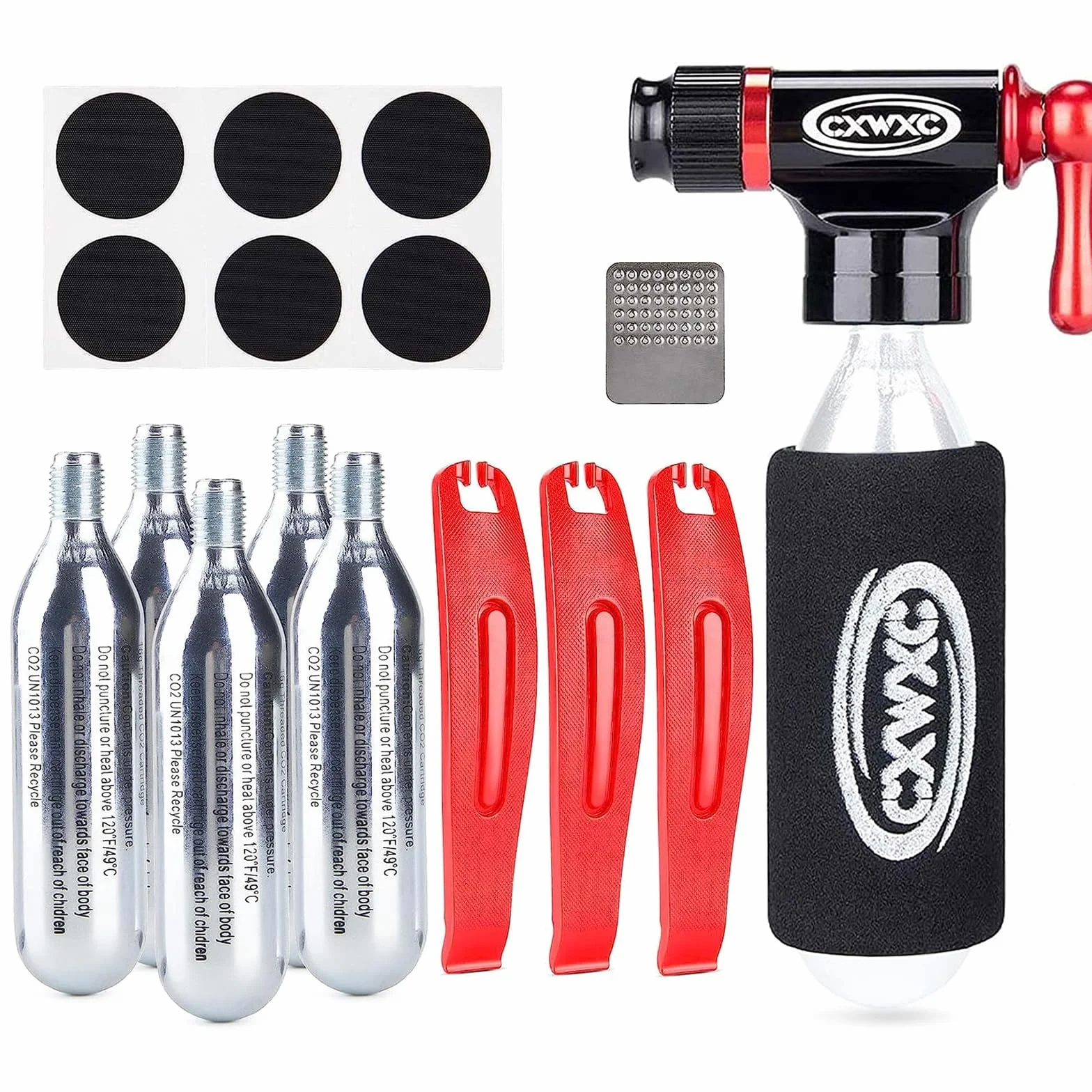 Pompa CO2 portatile Kit di gonfiaggio con cartucce 5x16g per pneumatici bici - Valvole Presta e Schrader