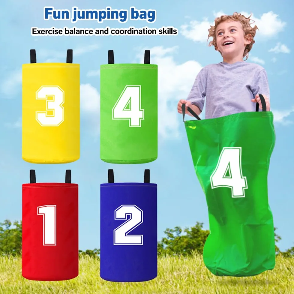 Set di 4 Sacchi da Gioco del Salto per Bambini, Borse Colorate per Festa e Attività Familiari