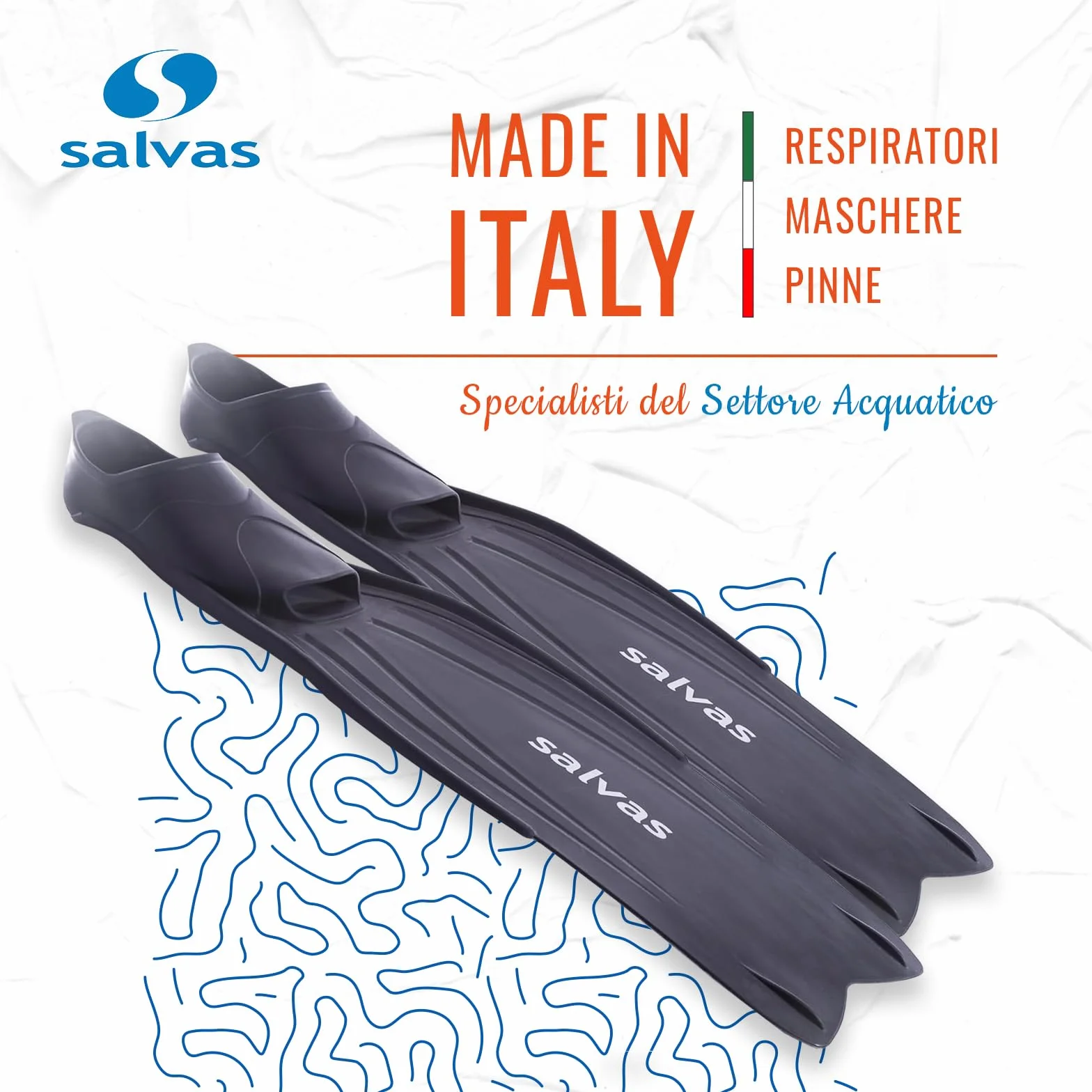Salvas Pinne Snorkeling Shark Uomo Pala Lunga Thermorubber Technoflex