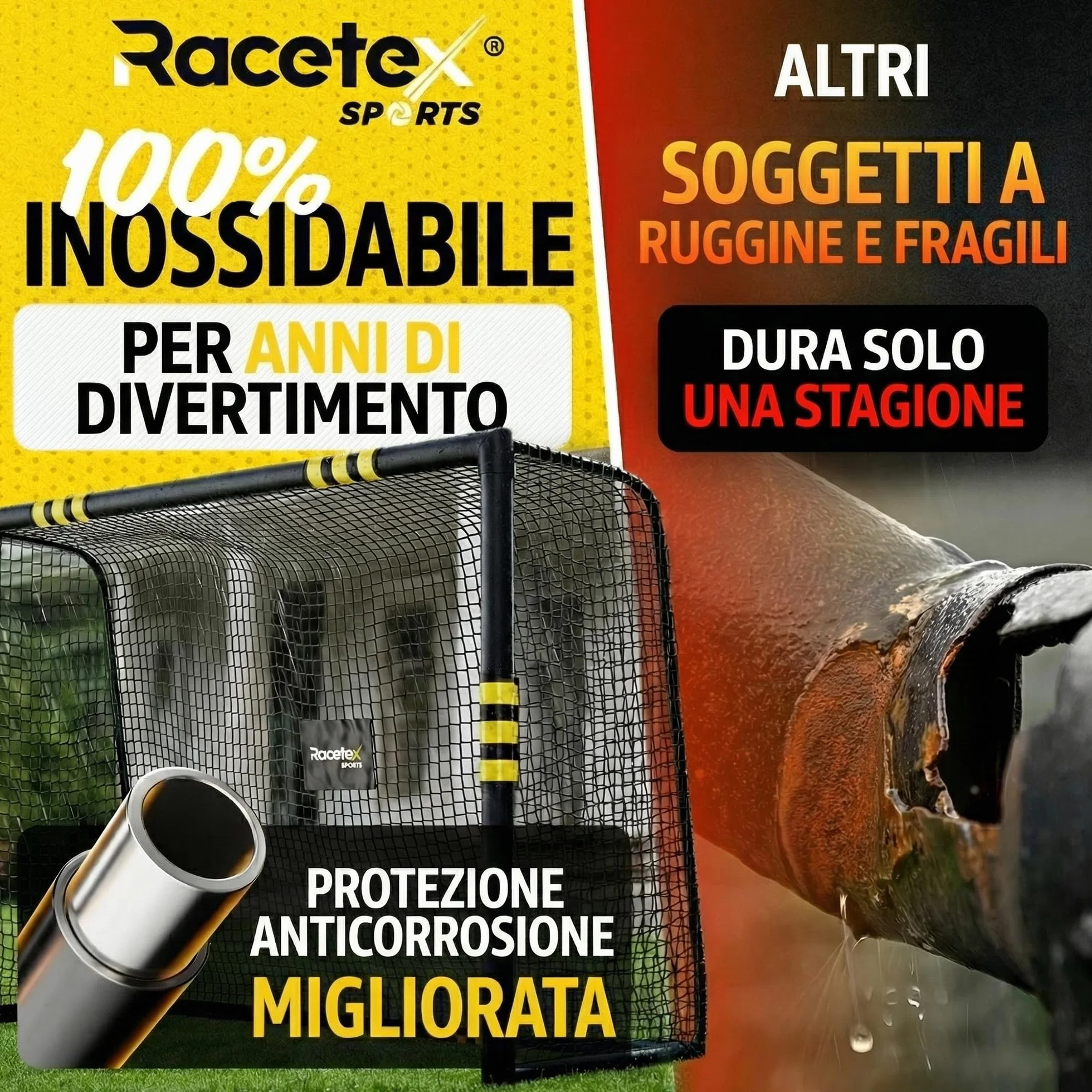 Racetex Porta Calcio Professionale con Imbottitura per Bambini e Adulti - Grandi Porte da Calcio con Picchetti