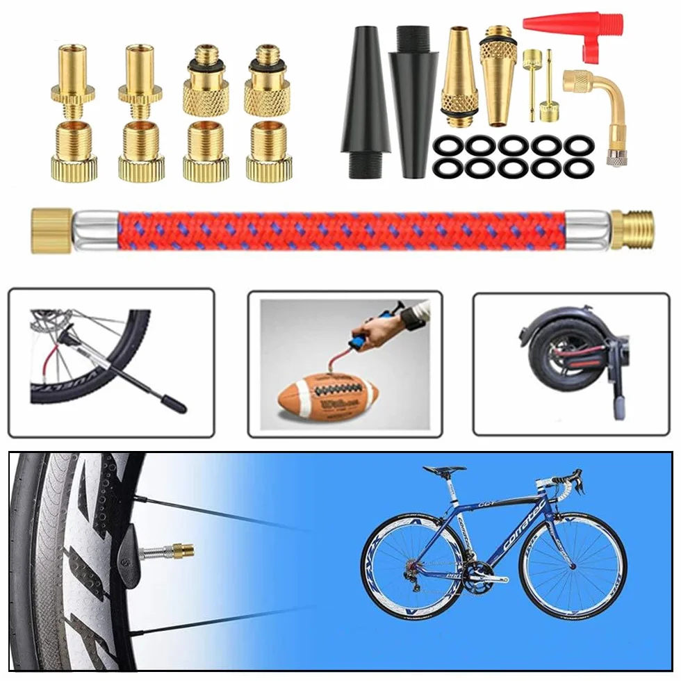 Adattatore Valvola Bici Kit 27 Pezzi Pompa Bicicletta Presta per Pneumatici