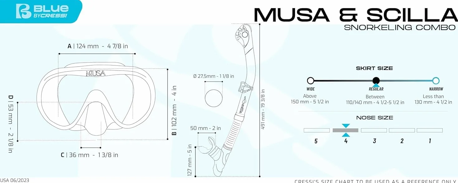 CRESSI Musa Scilla Maschera Frameless Combo Set Snorkel do Snorkeling Basso Volume Interno