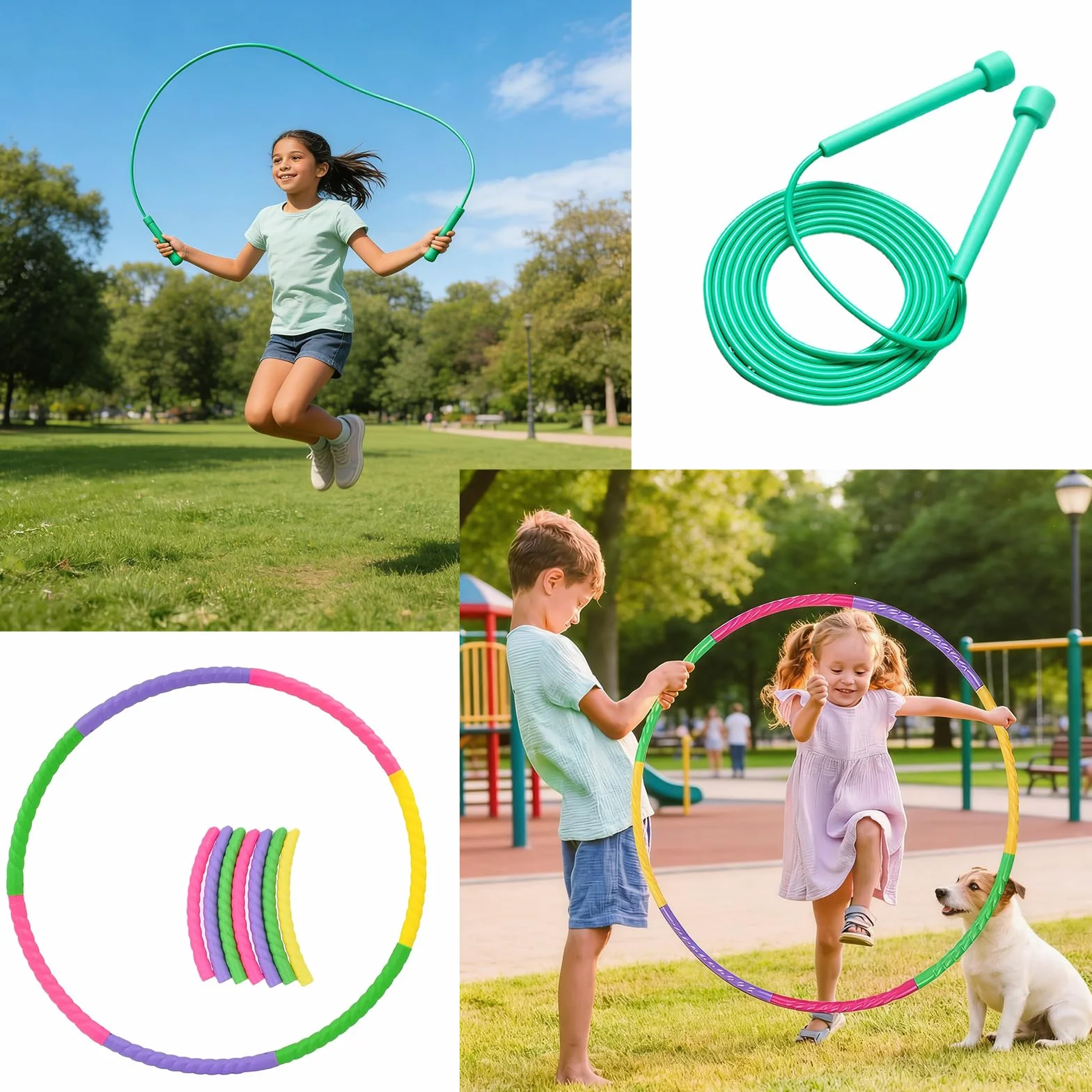 Hula Hoop Smontabile con Corda per Saltare, Kit Fitness 2 in 1 Regolabile per Bambini e Adulti