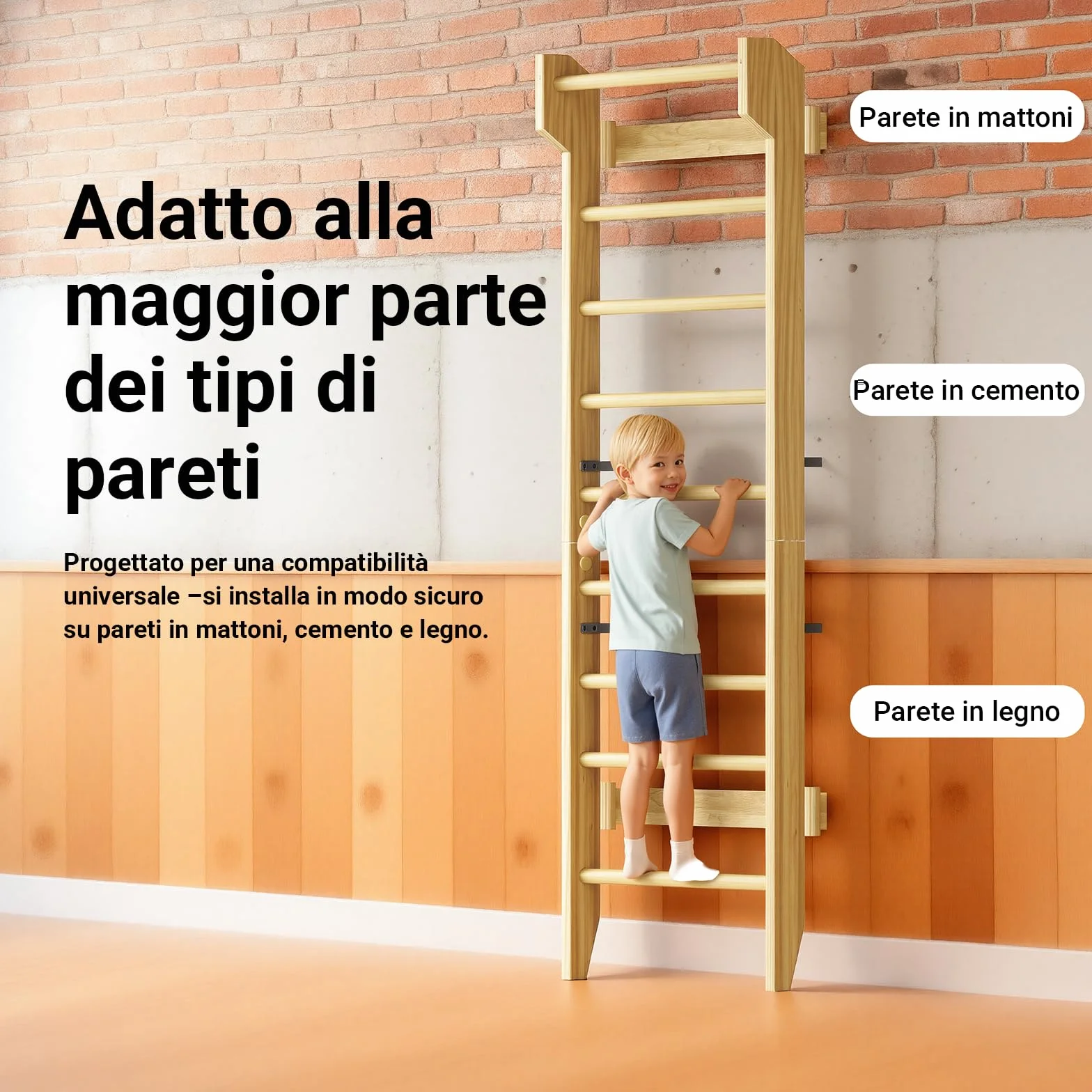 COSYLAND Spalliera Svedese in Legno da Parete 100 kg per Allenamento e Stretching