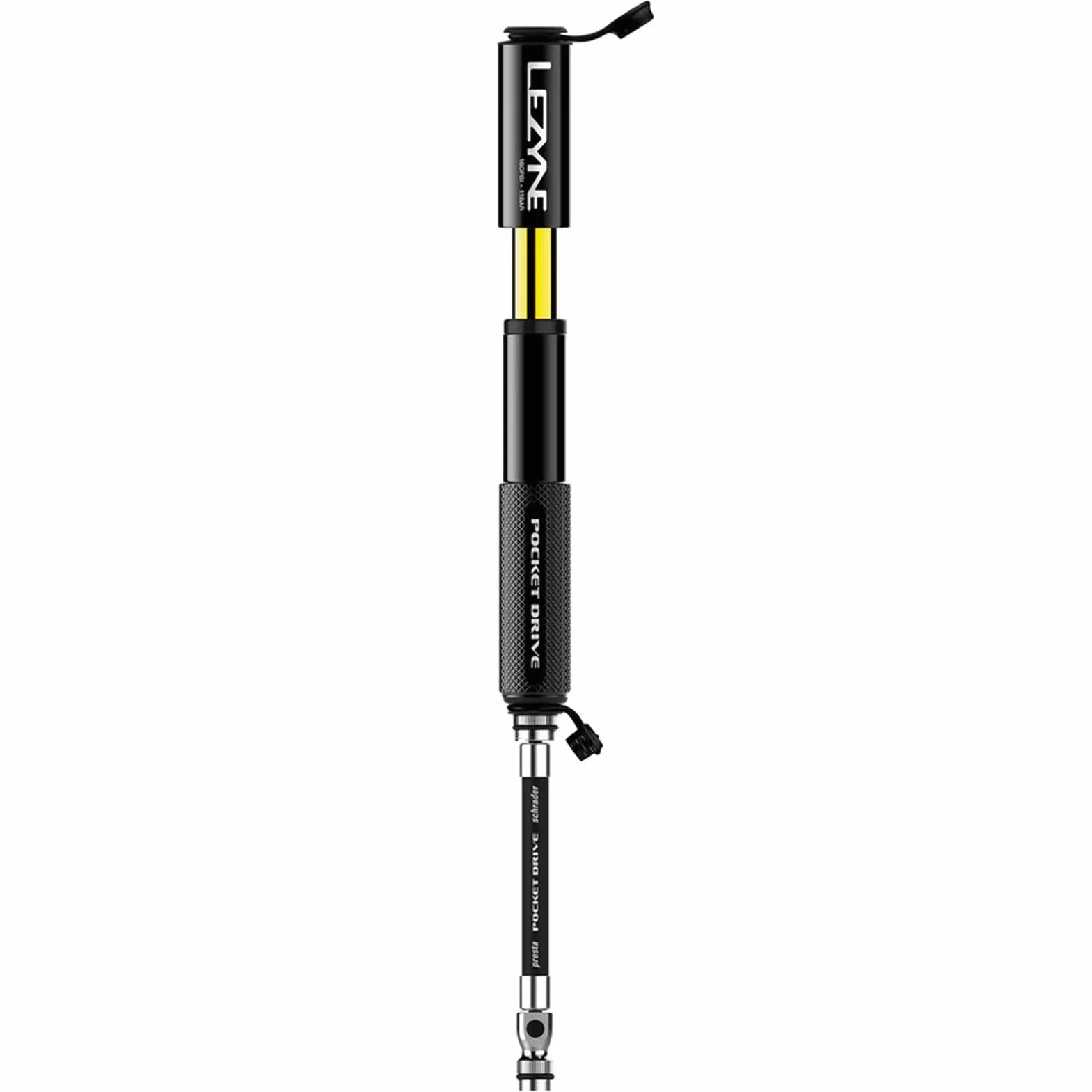 LEZYNE Pompa manuale per bicicletta HP Pocket Drive 160 PSI, alluminio CNC, Presta e Schrader