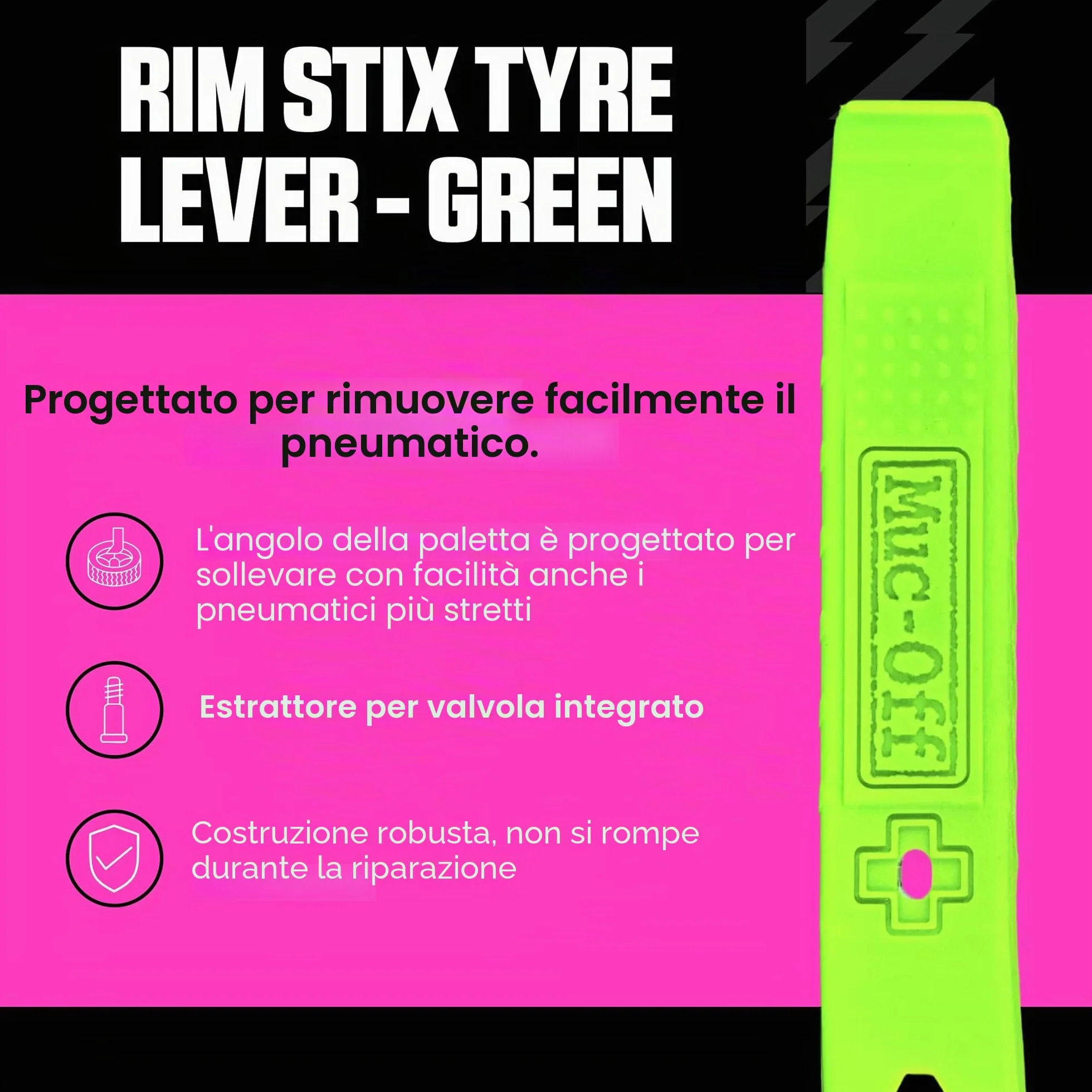 Muc-Off Rim Stix Verde Coppia di Leve Smontagomme per Bici Ergonomiche in Plastica
