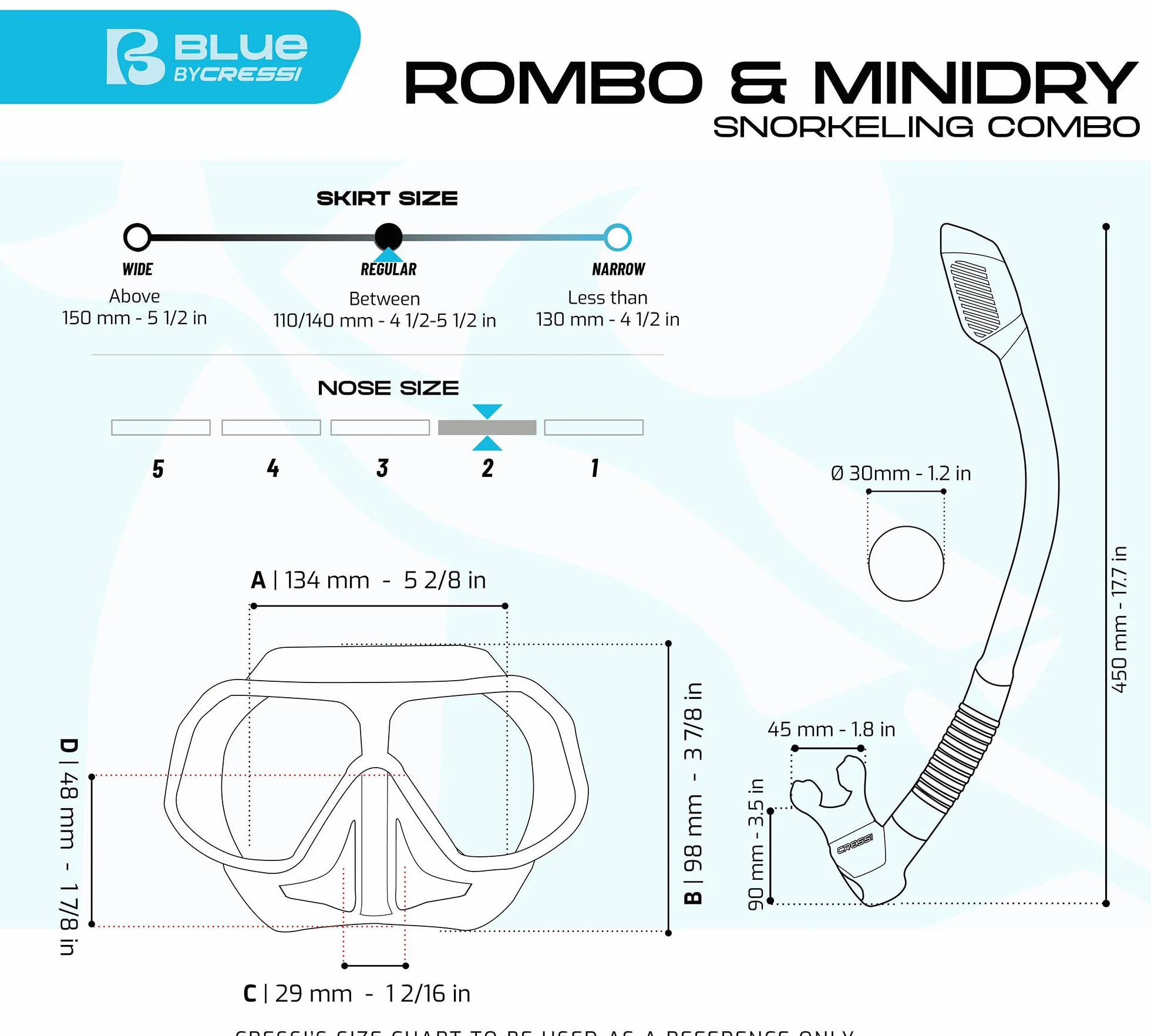 CRESSI Kids Snorkeling Kit Maschera e Boccaglio per bambini 7-15 anni Rombo Mini Dry