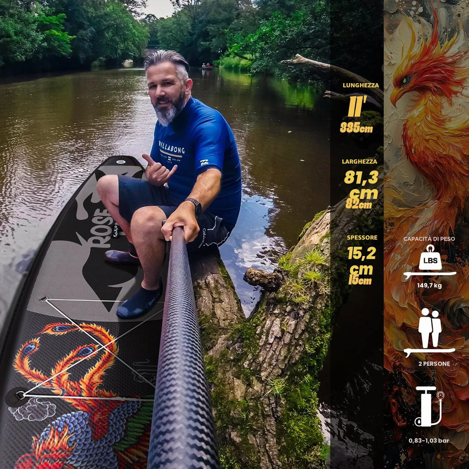 FEATH-R-LITE Tavole da Stand Up Paddle Gonfiabili Paddleboard con Pompa Manuale Zaino SUP Guinzaglio Pagaia Regolabile
