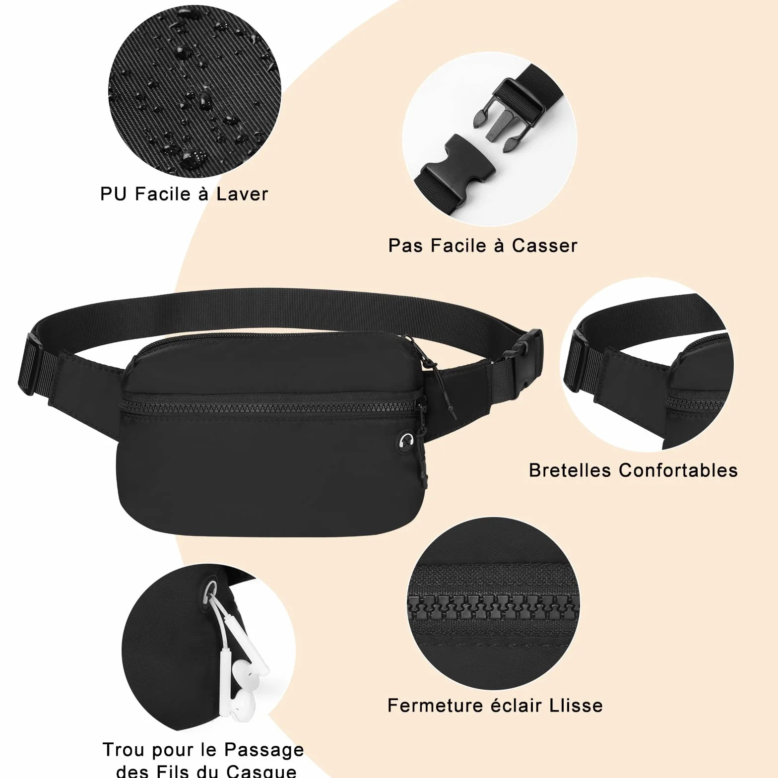 Vinabo Marsupio Impermeabile Uomo Donna Unisex Waist Bag con Jack per Cuffie Cintura Regolabile Escursionismo