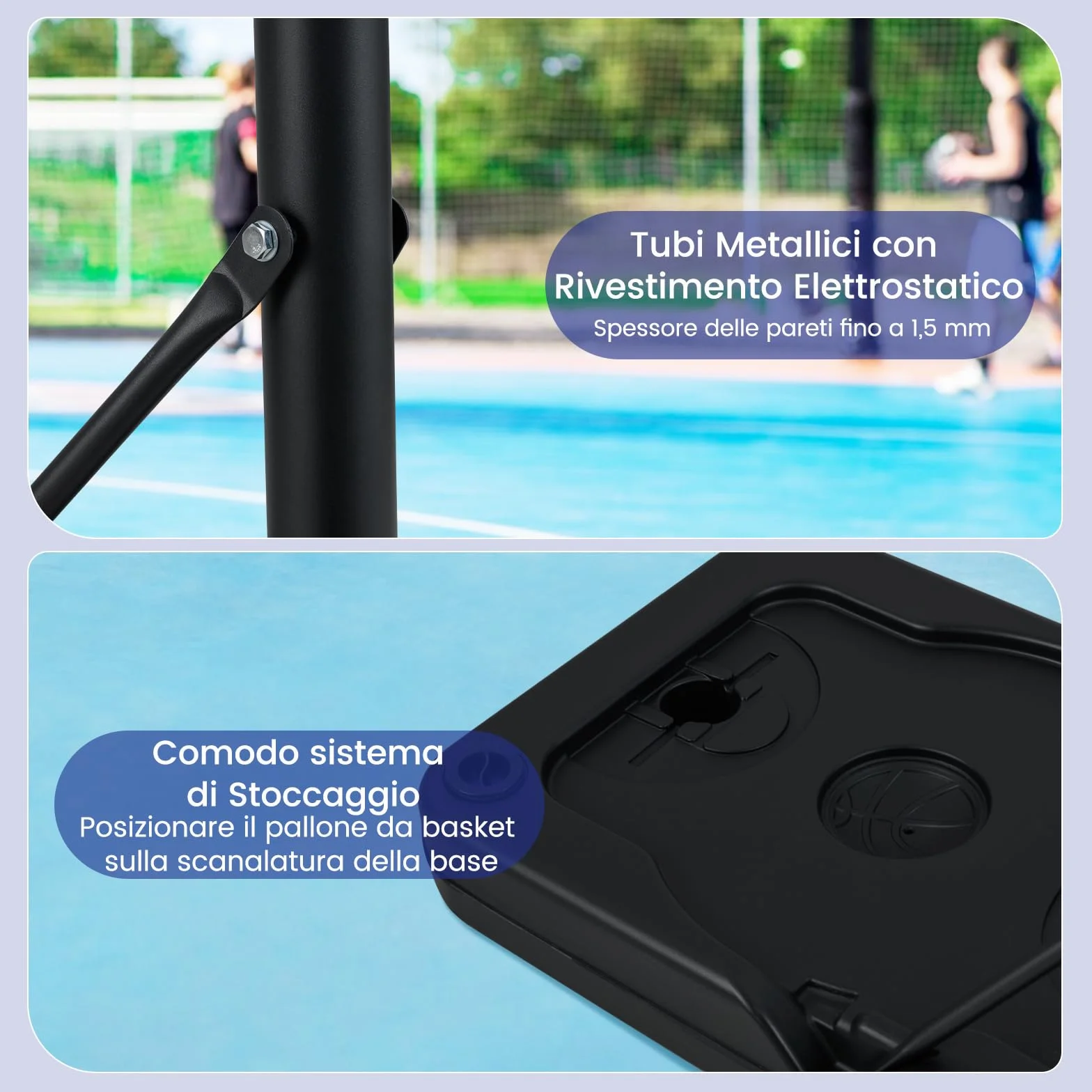 COSTWAY Canestro da Basket da Esterno Portatile Regolabile 1-3M Tabellone Antiurto con Ruote