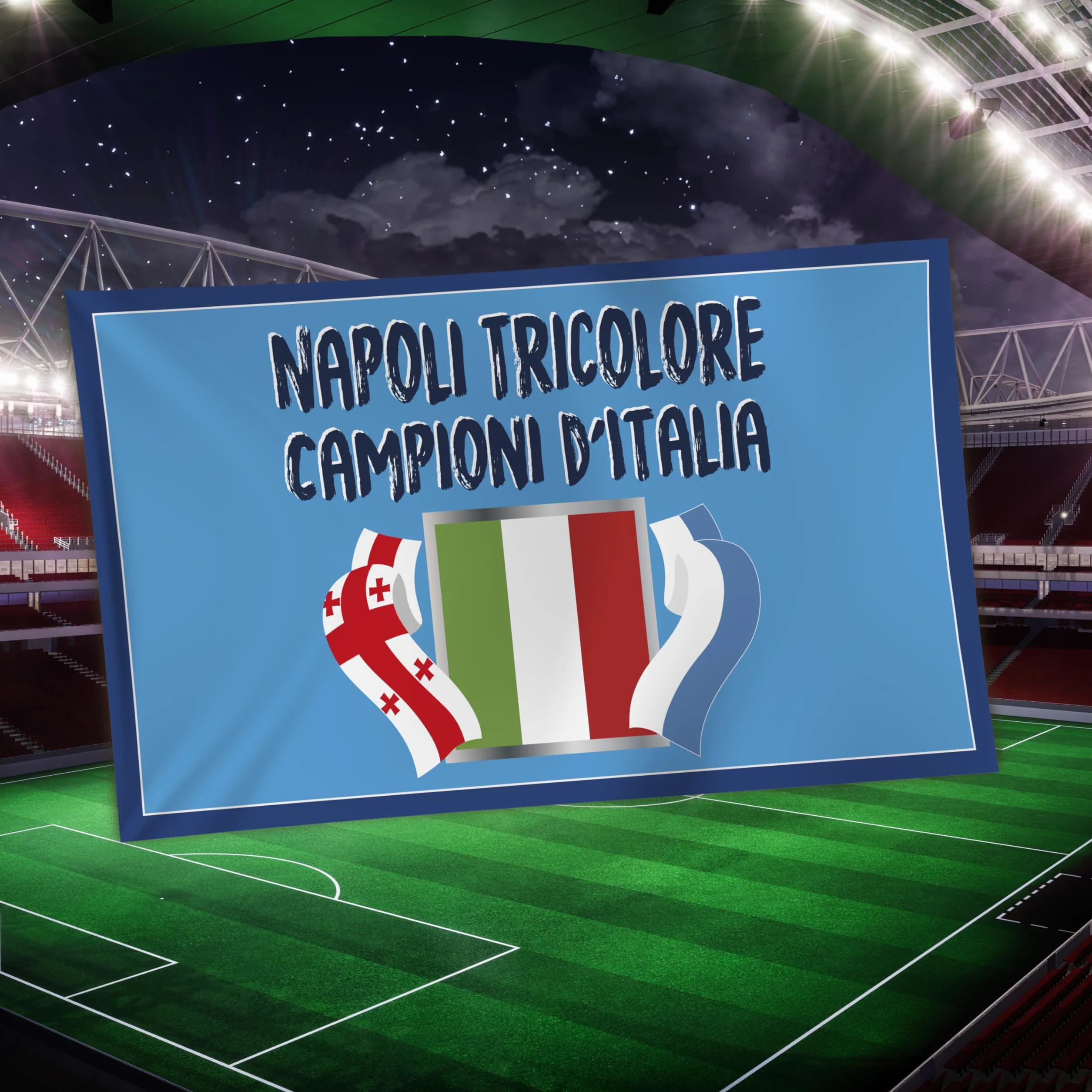Bandiera Popolo di Napoli 2025 90x150 cm Gadget 4° Tricolore Regalo Tifoso Calcio