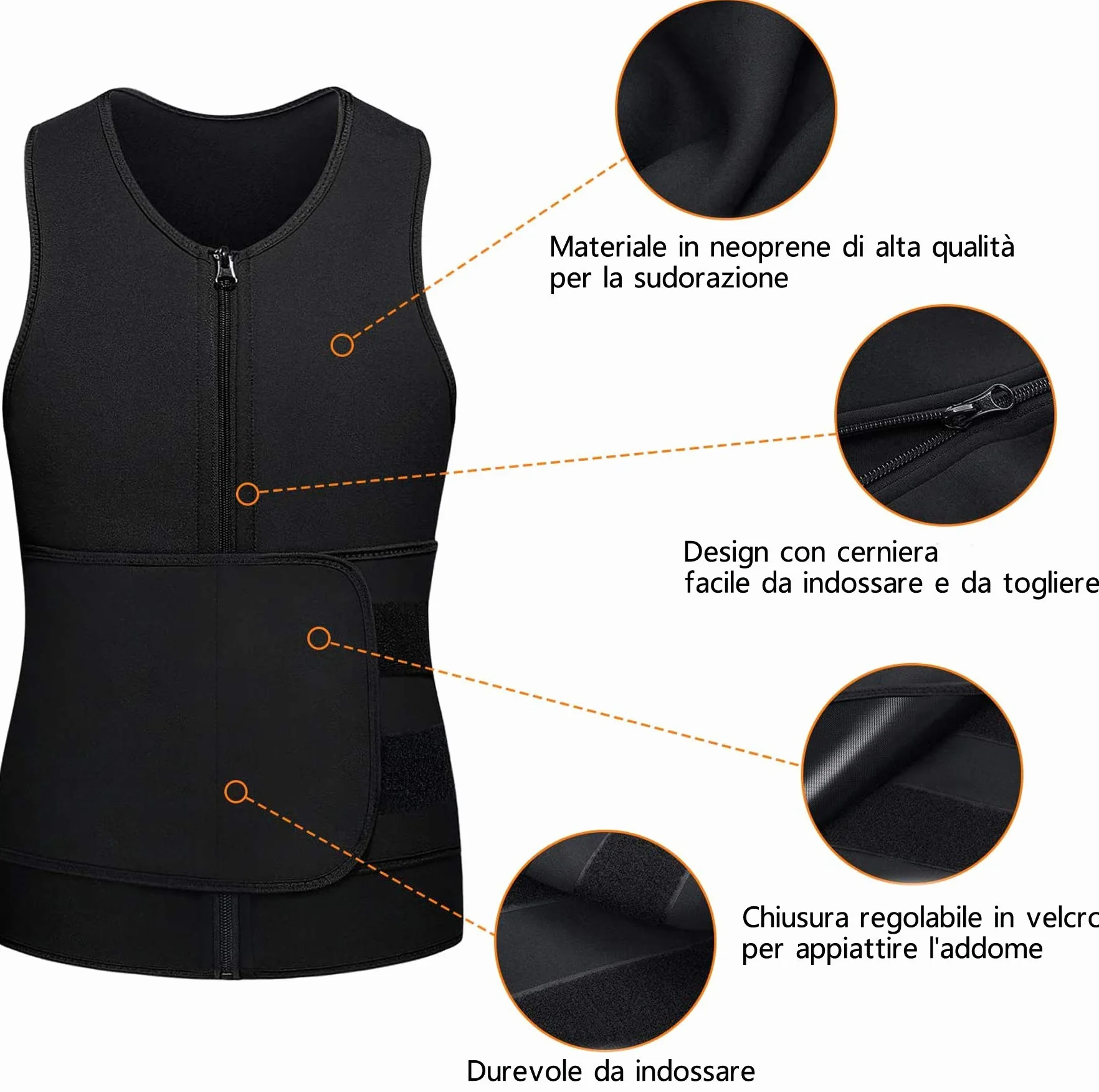 Canottiera Dimagrante Uomo Fascia Addominale Neoprene Perdita di Peso Gilet Sauna Allenamento Fitness Body Shaper